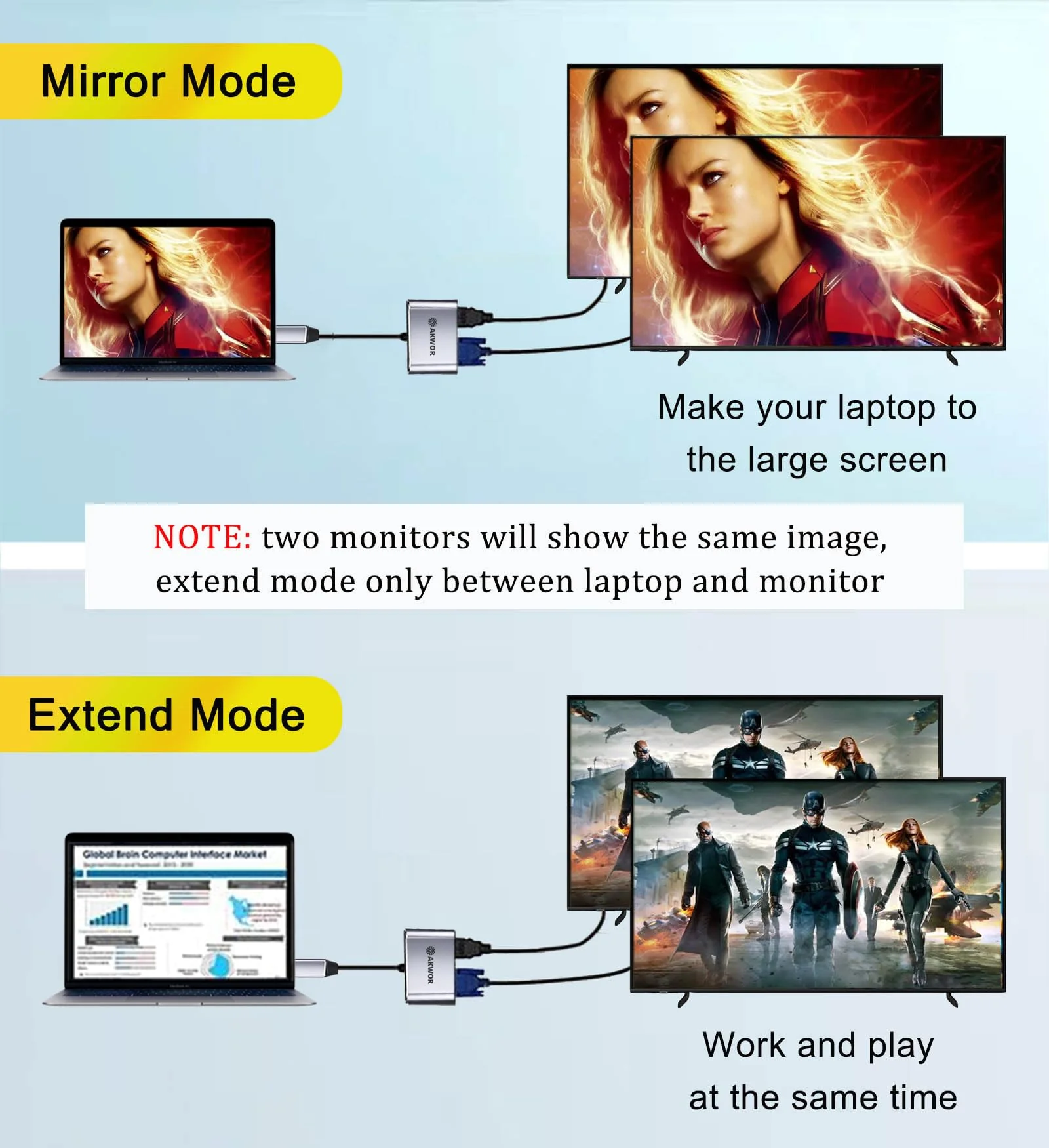 USB C to HDMI+VGA Adapter for Dual Monitor, USB C to VGA USB-C Thunderbolt 3/4 to HDMI Adapter 2 in 1, 4K UHD Display Video Converter Compatible with MacBook, XPS, ASUS, iPhone 16/15, More - Image 6