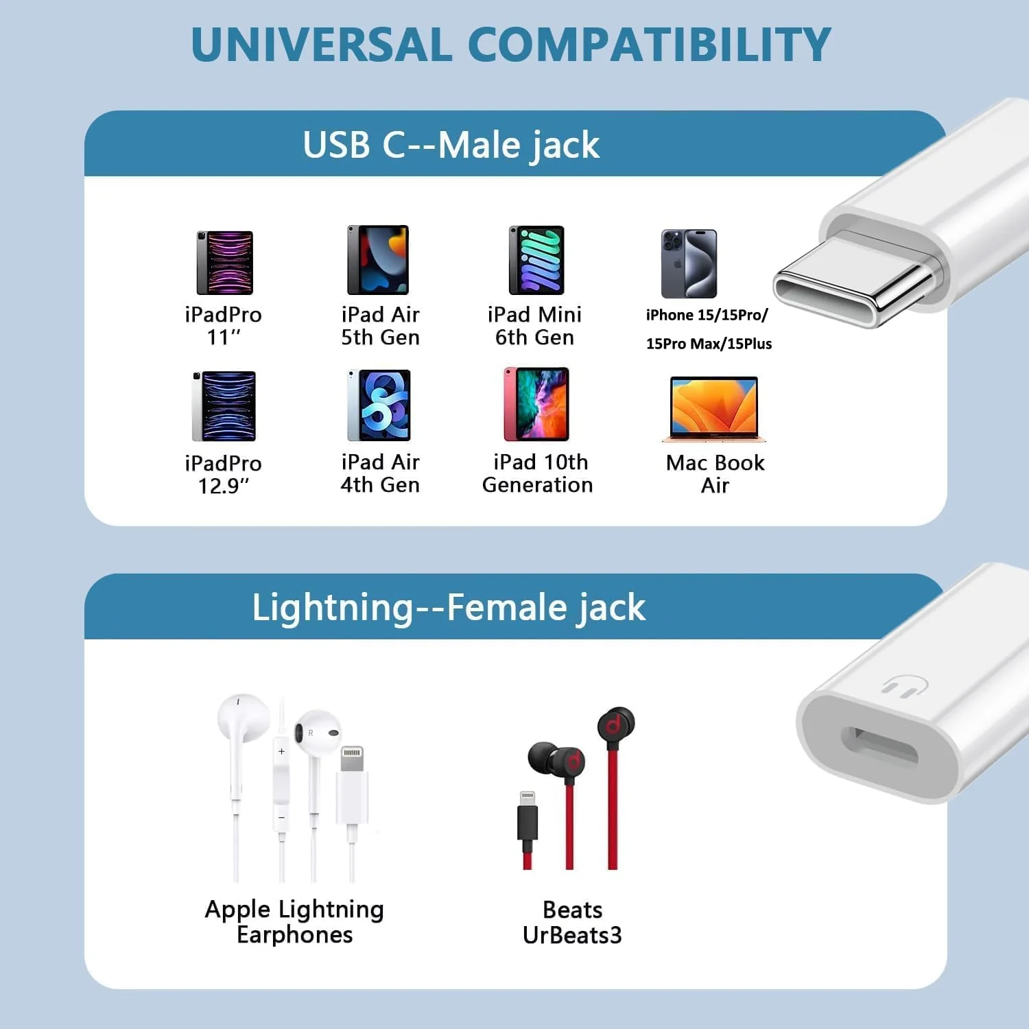 USB C to Lightning Audio Adapter, USB Type C Male to Lightning Female Earphone Converter Compatible with iPhone 16/16Pro/15/15Pro, iPad Pro, iPad Air 6/5/4, MacBook and More (Audio Only, No Charge) White - Image 4