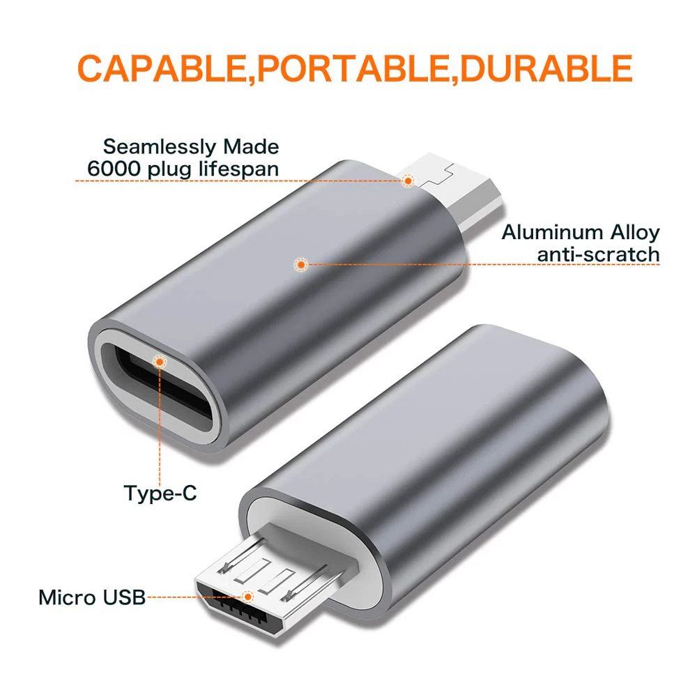 USB C to Micro USB Adapter, (4-Pack) Type C Female to Micro USB Male Convert Connector Support Charge Data Sync Compatible with Samsung Galaxy S7 S7 Edge, Nexus 5 6 and Micro USB Devices(Grey) Grey - Image 2
