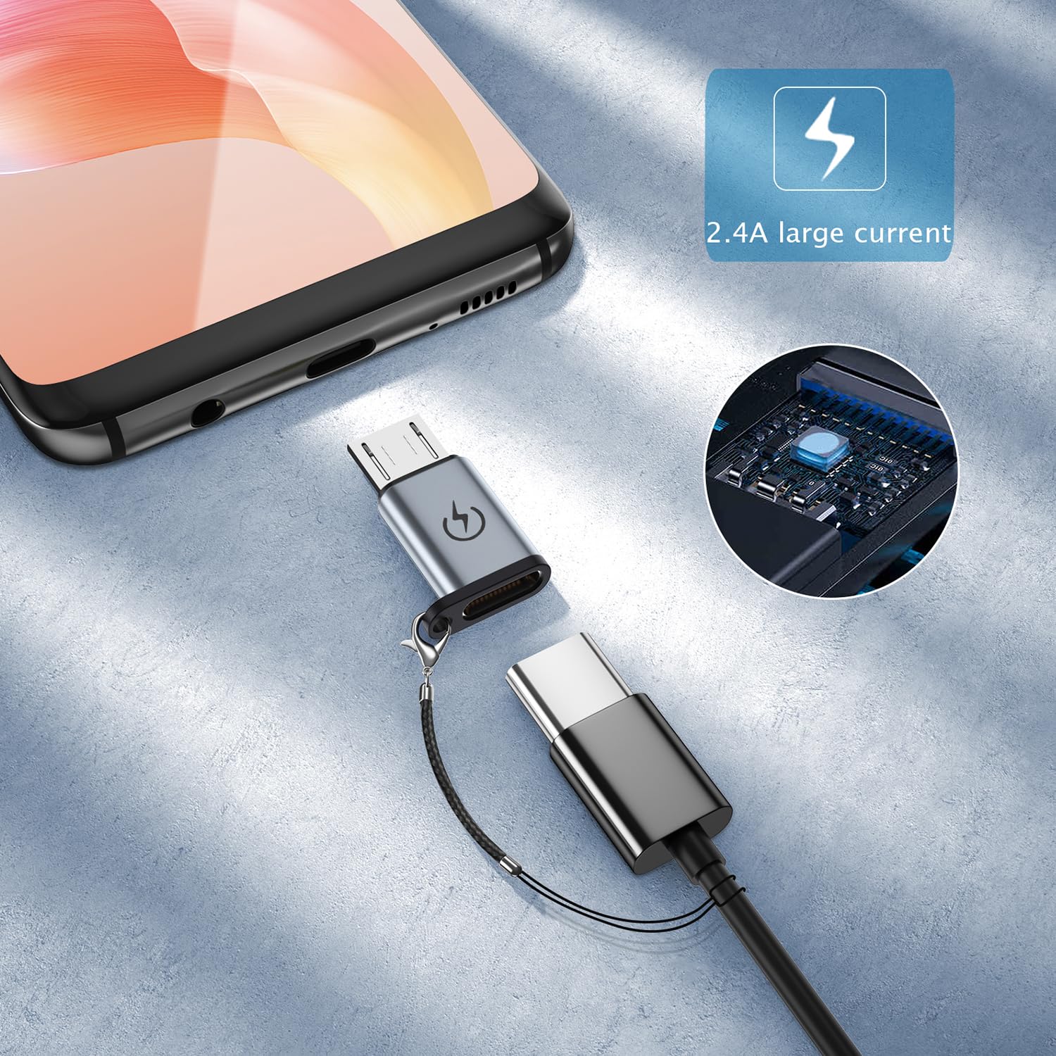 USB C to Micro USB Adapter (4 Pack), USB Type C Female to Micro USB Male Converter Compatible with Samsung Galaxy S6/S7 Edge, LG Nexus 4/5/6 and More Micro USB Devices (Grey) - Image 2