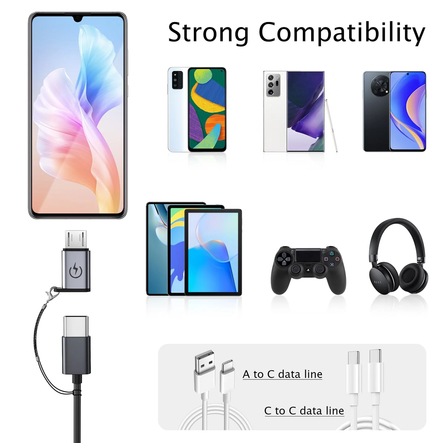 USB C to Micro USB Adapter (4 Pack), USB Type C Female to Micro USB Male Converter Compatible with Samsung Galaxy S6/S7 Edge, LG Nexus 4/5/6 and More Micro USB Devices (Grey) - Image 5