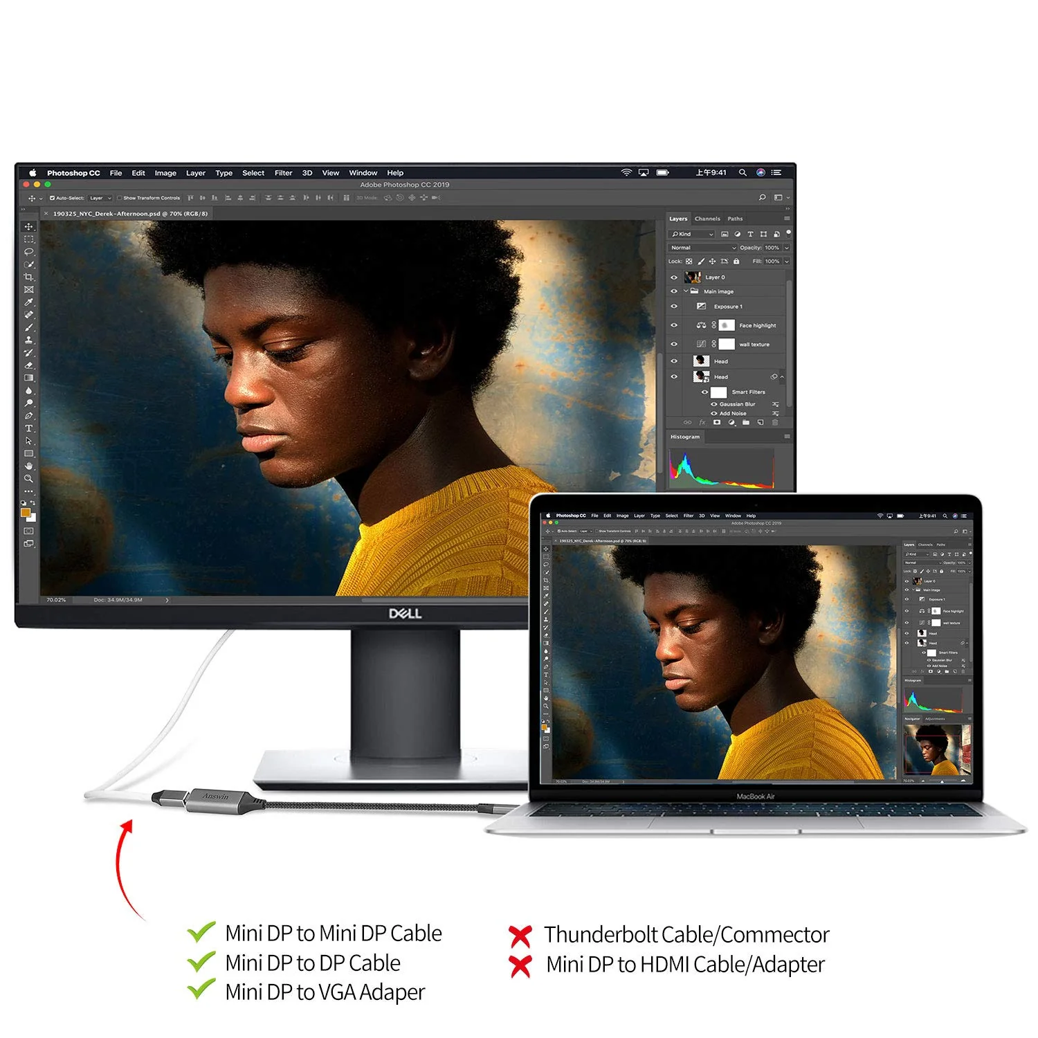 USB C to Mini Displayport (4K@60Hz), Thunderbolt 3 to Mini DisplayPort Adapter for iPhone 15 Series, M1/M2 MacBook, MacBook Air/Pro 2016-2023, Galaxy S8-S23, Steam Deack and Rog Ally c to mini dp - Image 2