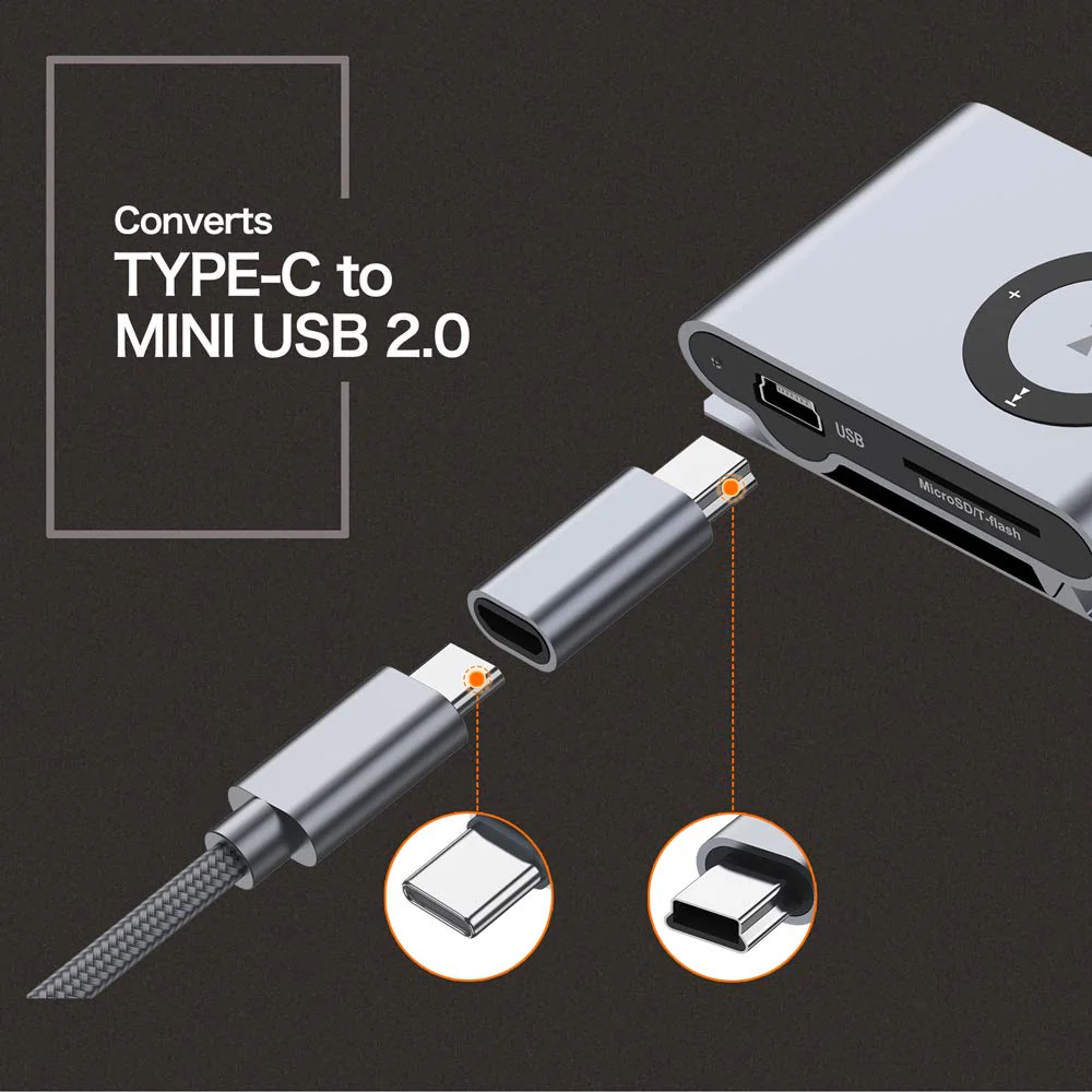 USB C to Mini USB 2.0 Adapter, (2-Pack)Type C Female to Mini USB 2.0 Male Convert Connector Support Charge & Data Sync Compatible GoPro Hero 3+, MP3 Players, Dash Cam, Digital Camera, GPS Receiver etc - Image 3