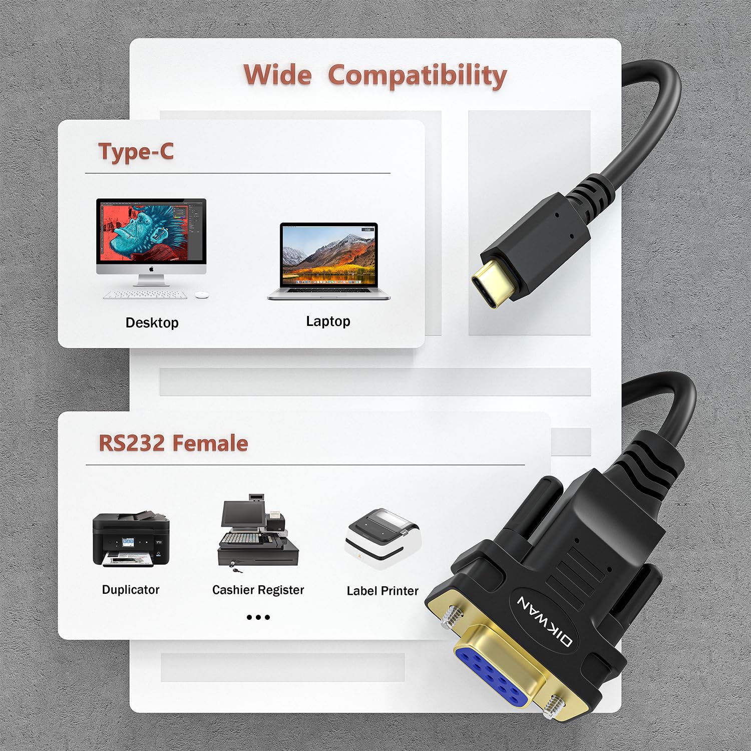 USB-C to Serial Adapter, 6FT RS232 DB9 Female Converter Cable, FTDI Chip, Compatible with Windows, Mac, Linux, Type C Device, Industrial Applications, Data Communication RS-232 DB9 Female to USB-C - Image 5