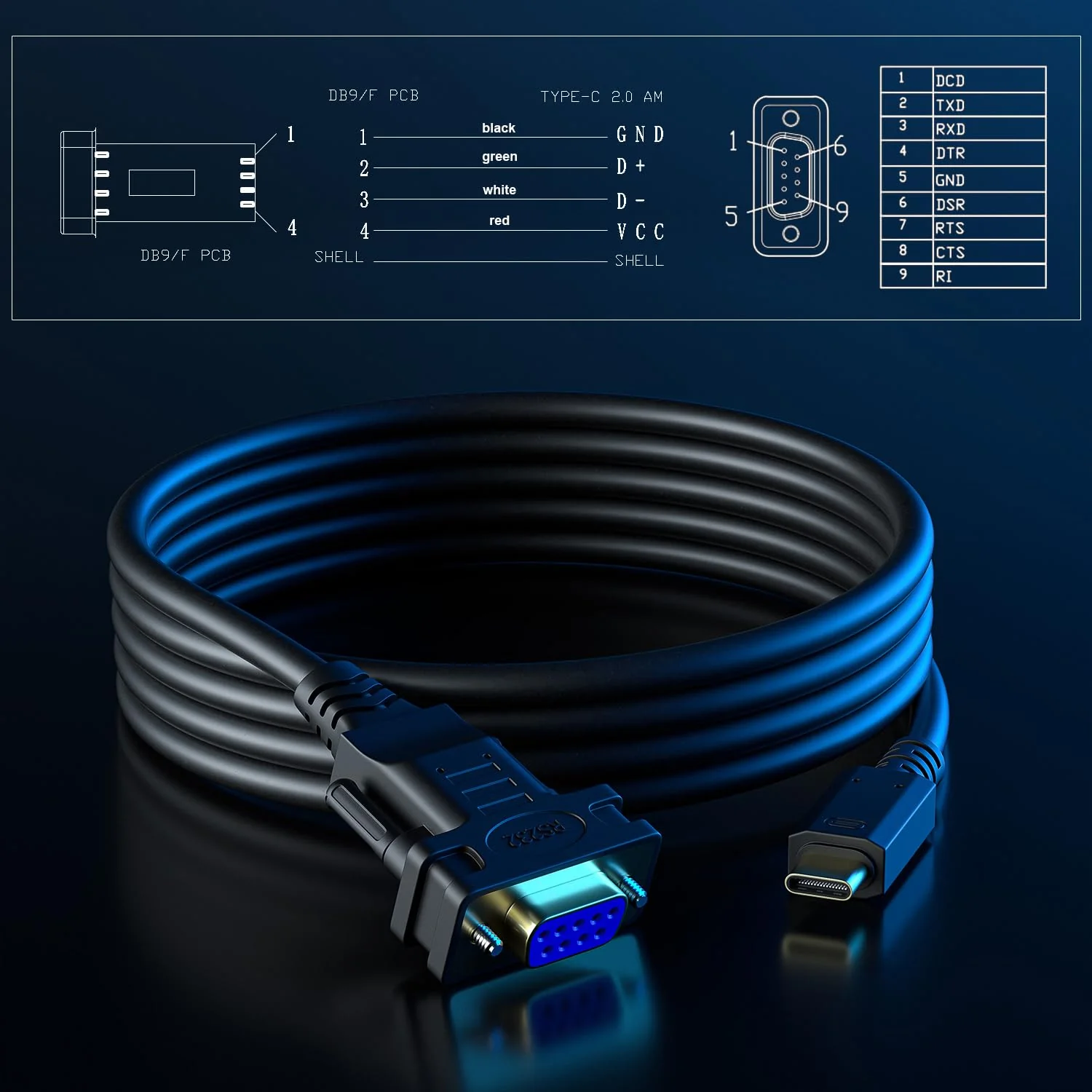 USB-C to Serial Adapter, 6FT RS232 DB9 Female Converter Cable, FTDI Chip, Compatible with Windows, Mac, Linux, Type C Device, Industrial Applications, Data Communication RS-232 DB9 Female to USB-C - Image 9