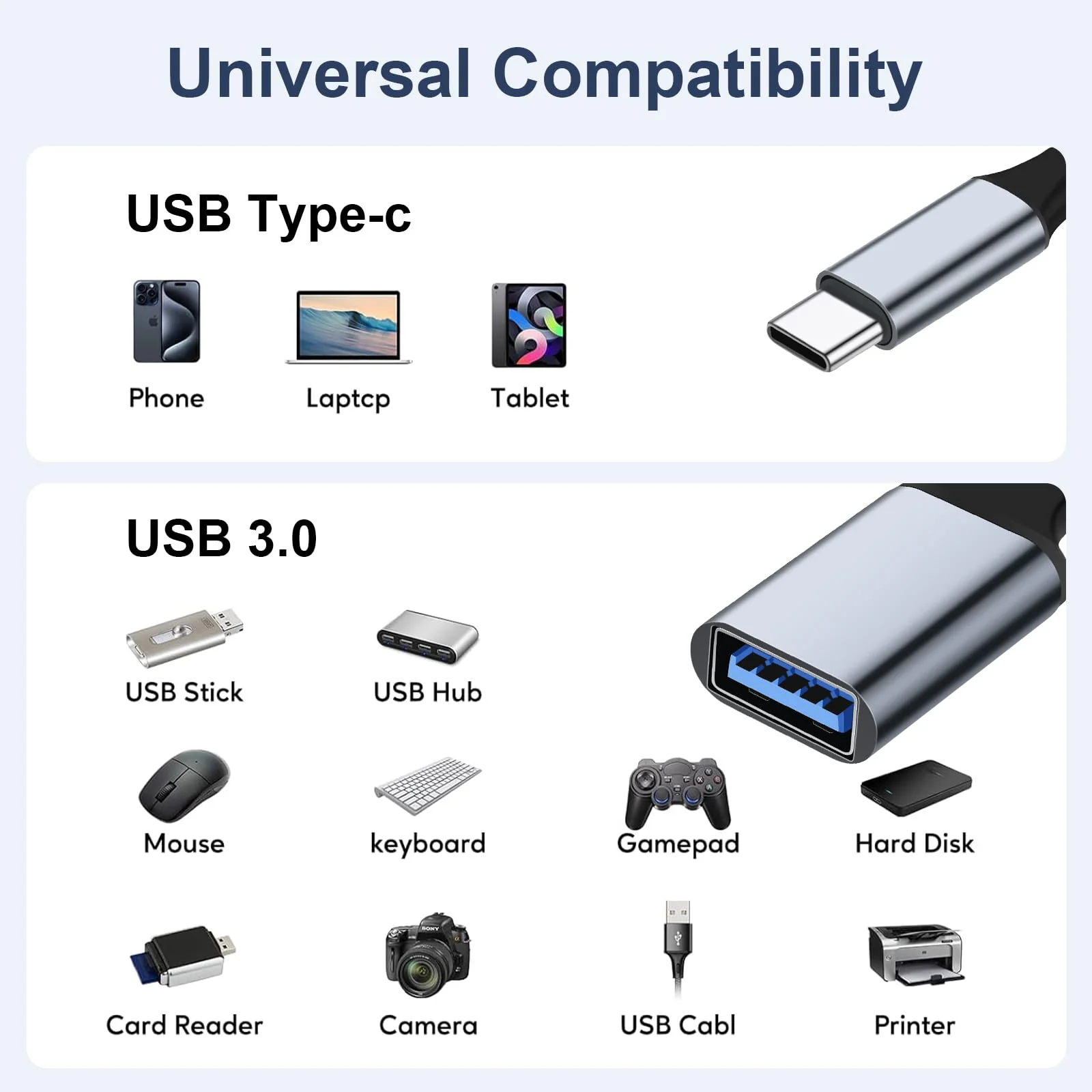 USB C to USB 3.0 Adapter [2 Pack], Type C Male to USB Female OTG Cable Thunderbolt3 to USB Adapter Compatible for iPhone 16 Pro Max/16 Plus/16/15 iPad MacBook Pro/Air Samsung Galaxy S24/S23/S22/S21 - Image 6