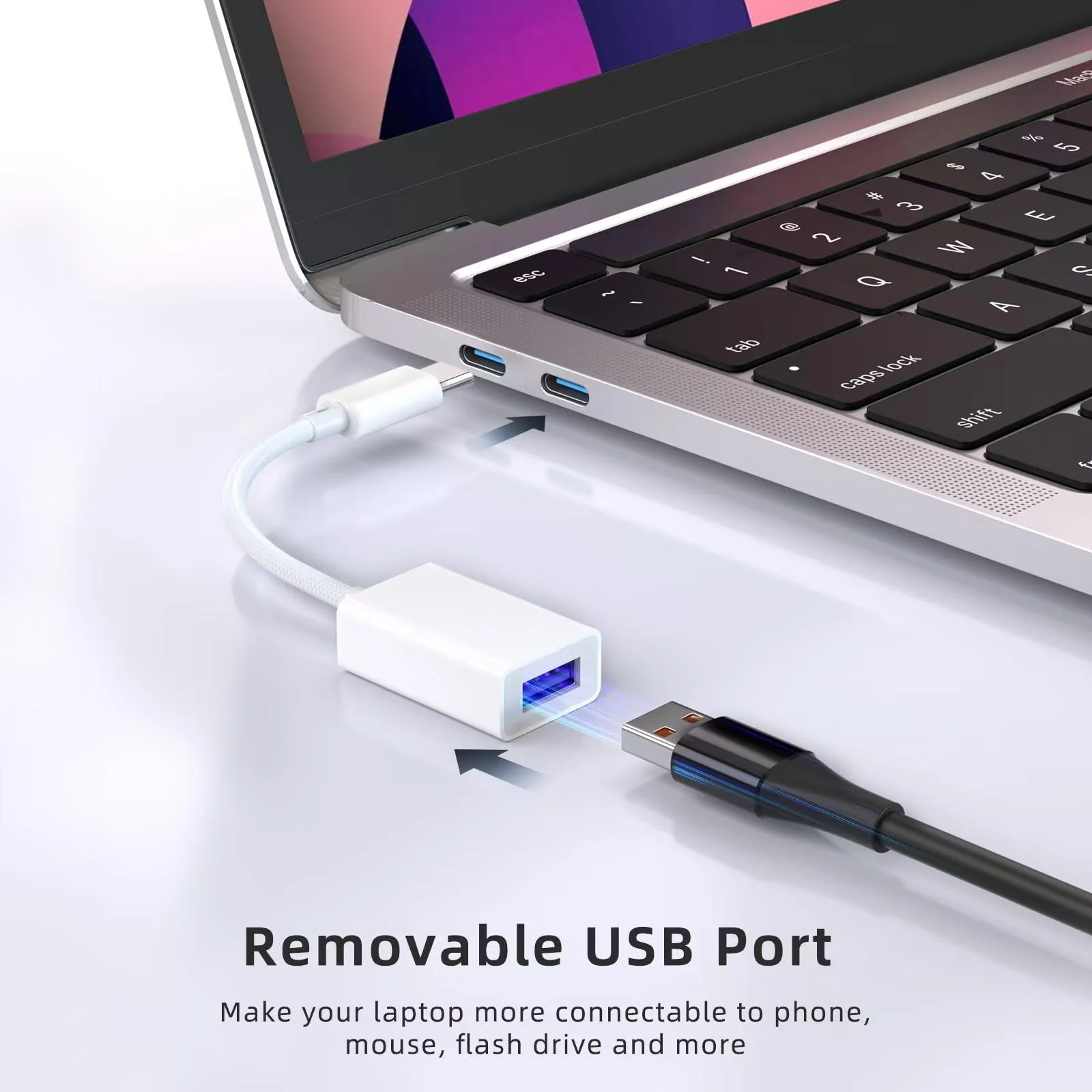 USB C to USB 3.0 Adapter [2 Pack], USB C Male to USB Female OTG Cable Thunderbolt3 to USB Adapter Compatible with MacBook Pro/Air, iPhone 16 Pro Max/16 Plus/16/15, Galaxy S24/S23/S22/S21 White - Image 3