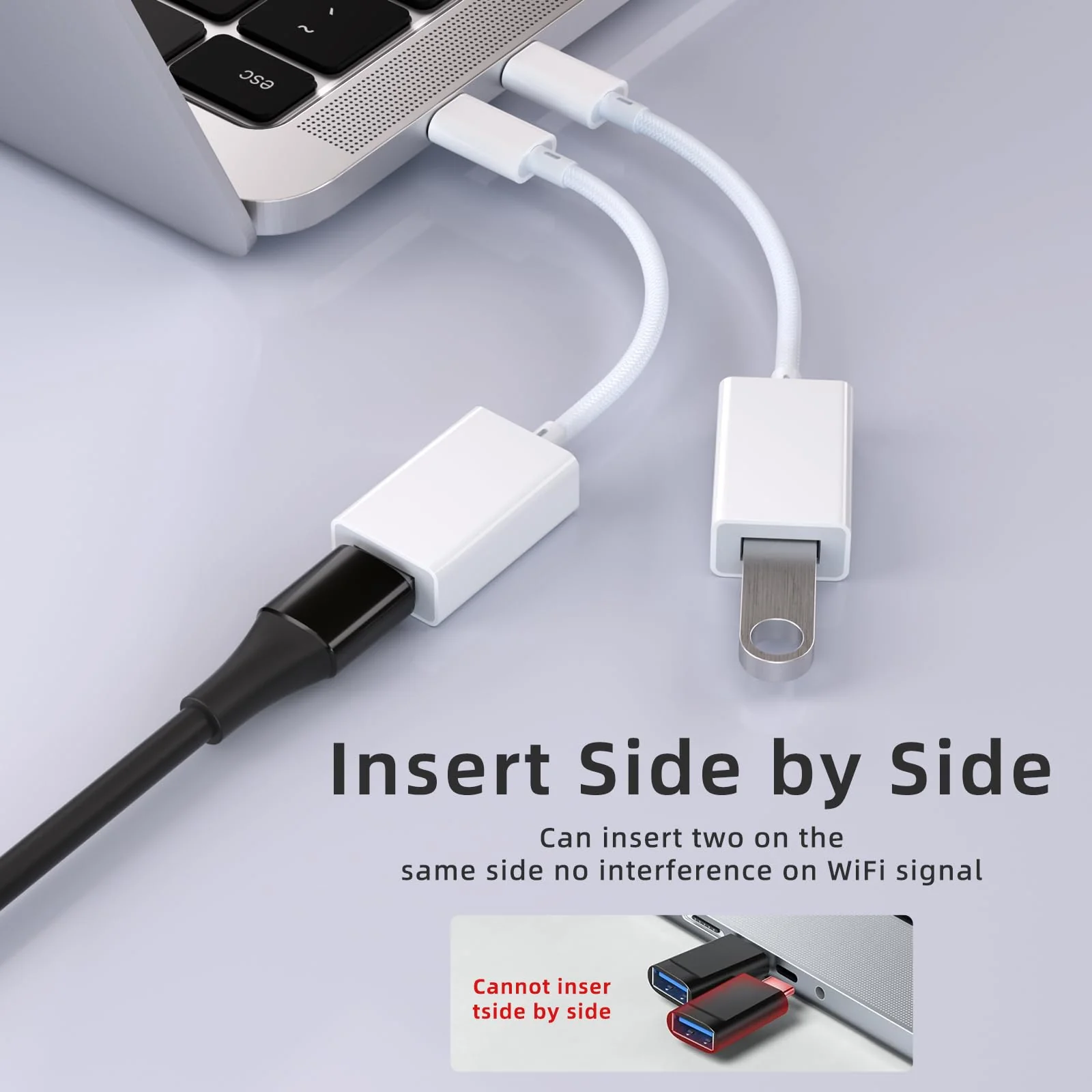 USB C to USB 3.0 Adapter [2 Pack], USB C Male to USB Female OTG Cable Thunderbolt3 to USB Adapter Compatible with MacBook Pro/Air, iPhone 16 Pro Max/16 Plus/16/15, Galaxy S24/S23/S22/S21 White - Image 4