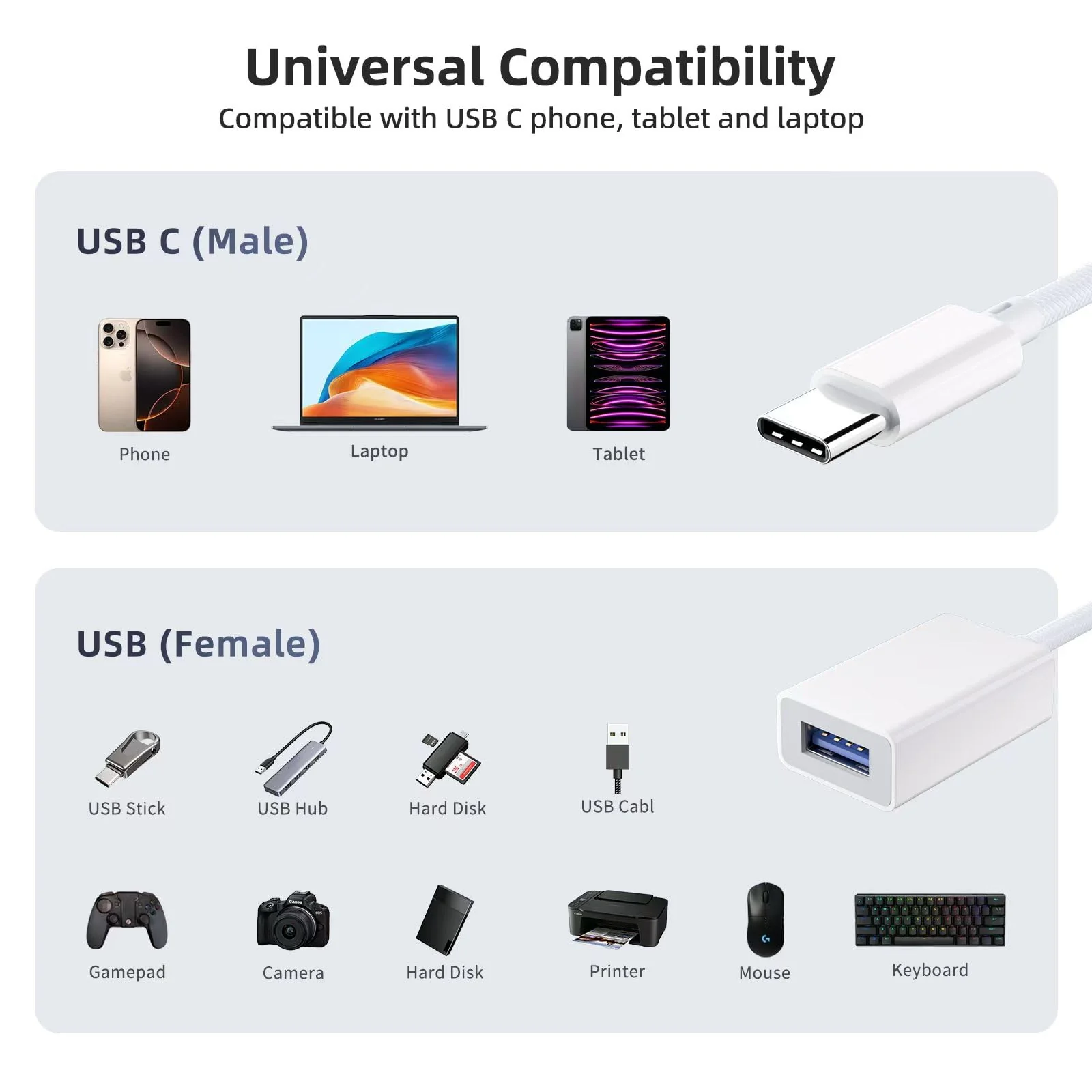 USB C to USB 3.0 Adapter [2 Pack], USB C Male to USB Female OTG Cable Thunderbolt3 to USB Adapter Compatible with MacBook Pro/Air, iPhone 16 Pro Max/16 Plus/16/15, Galaxy S24/S23/S22/S21 White - Image 7