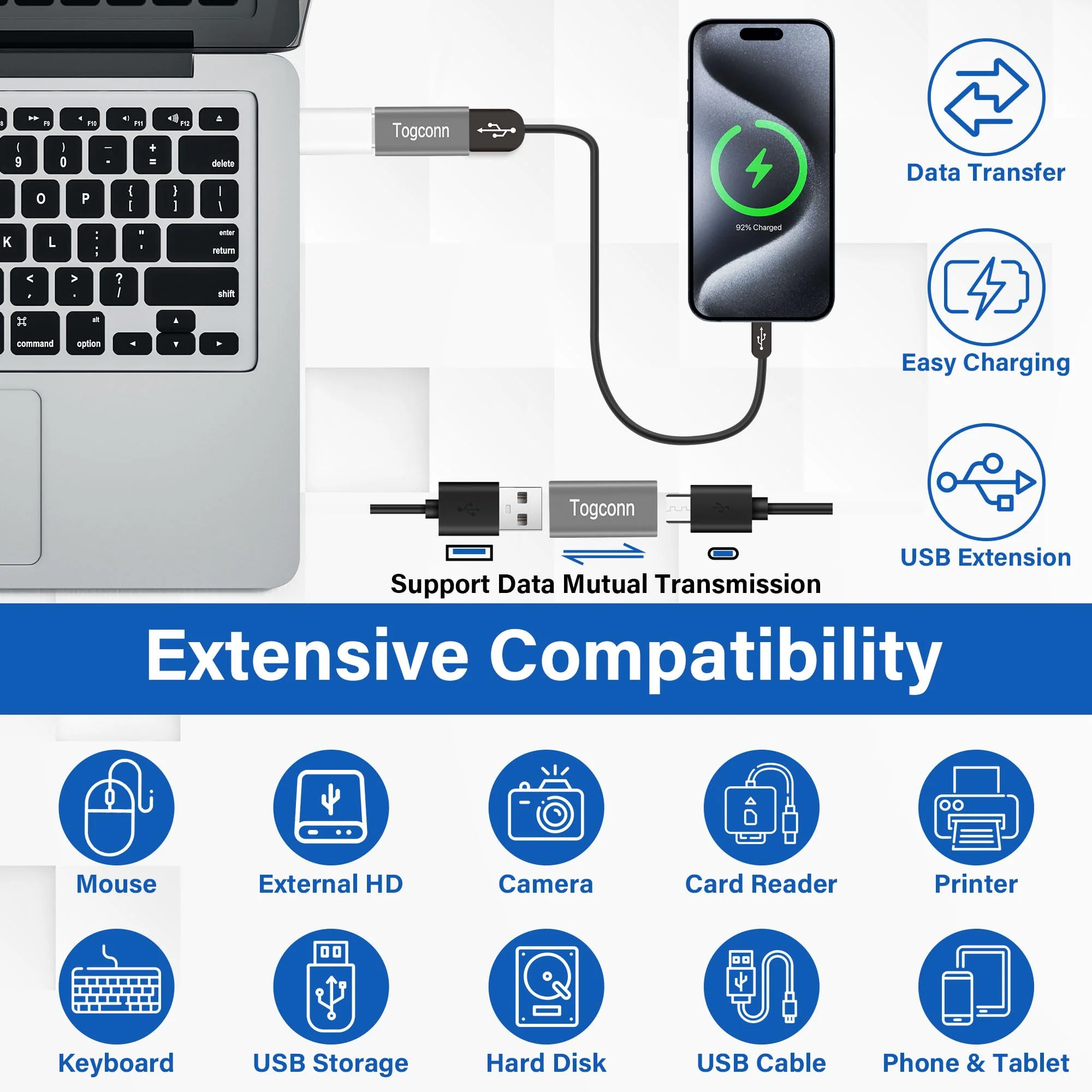 USB C to USB 3.0 Adapter (2 Pack),USB Type-C (Female) to USB A (Female) Coupler Convert,Bi-Directional High Speed USB Extension Connector Support Charge & Data Sync 2 Pack USB A Female to USB C Female - Image 2