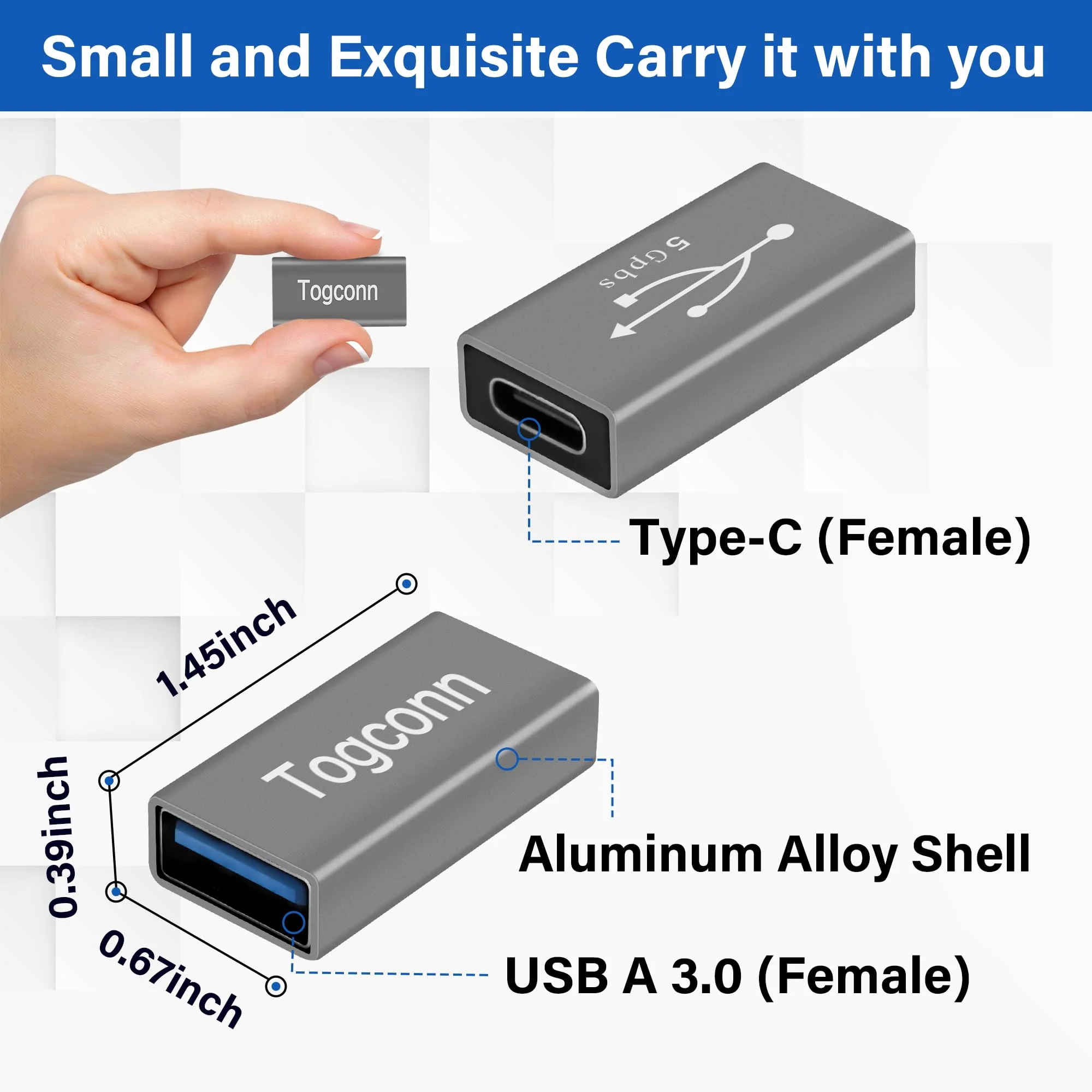 USB C to USB 3.0 Adapter (2 Pack),USB Type-C (Female) to USB A (Female) Coupler Convert,Bi-Directional High Speed USB Extension Connector Support Charge & Data Sync 2 Pack USB A Female to USB C Female - Image 3