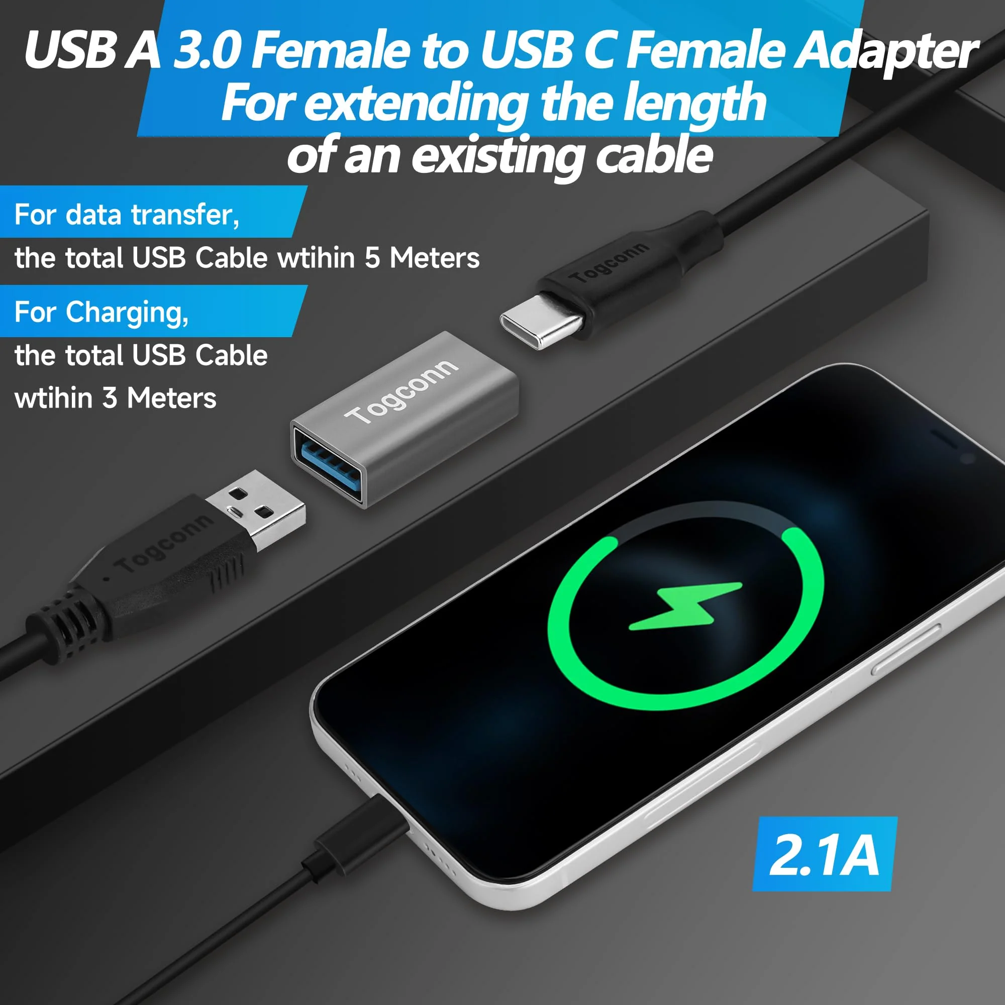 USB C to USB 3.0 Adapter (2 Pack),USB Type-C (Female) to USB A (Female) Coupler Convert,Bi-Directional High Speed USB Extension Connector Support Charge & Data Sync 2 Pack USB A Female to USB C Female - Image 5