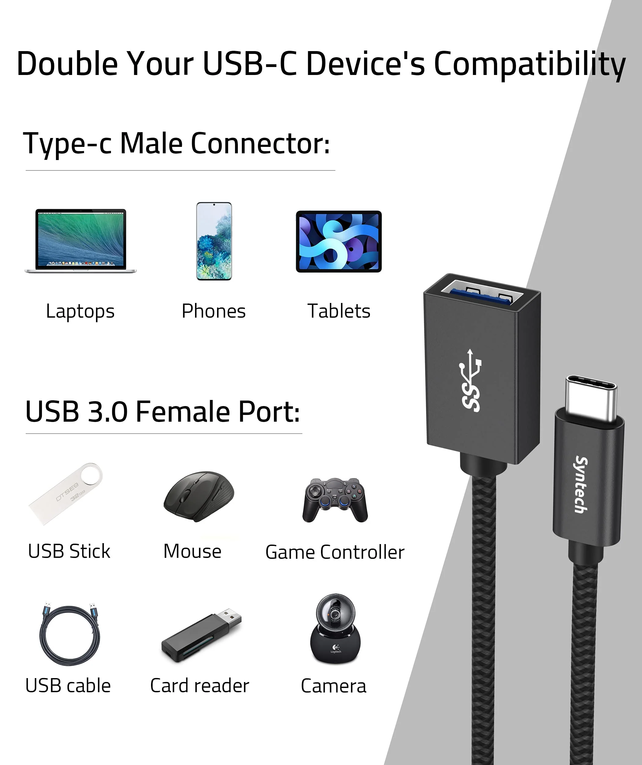 USB C to USB Adapter, 2 Pack USB C to USB3 Adapter,USB Type C to USB,Thunderbolt 3 to USB Female Adapter OTG Cable Compatible with iPad Air 2020, MacBook Pro, Air and More Black - Image 4