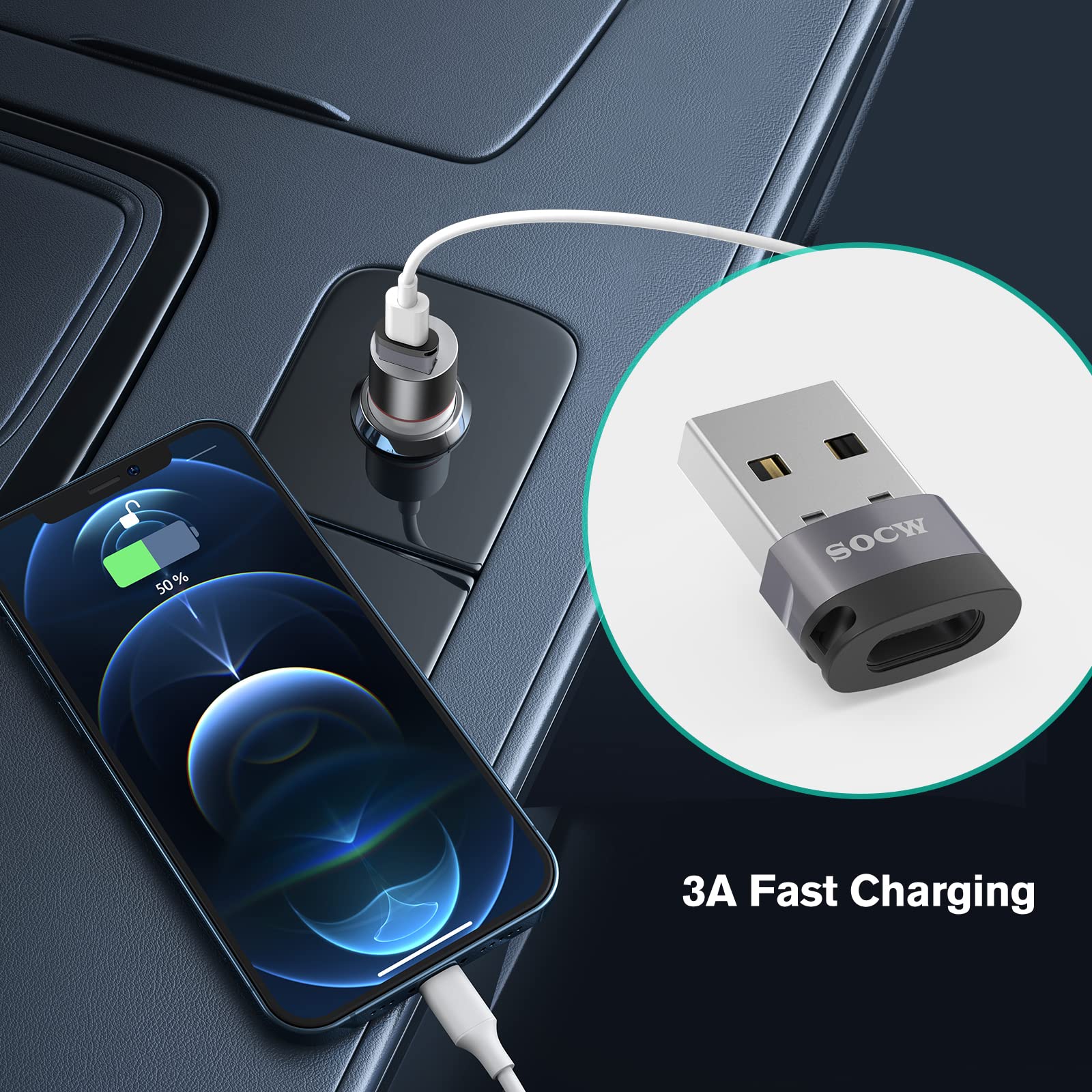 USB C to USB Adapter [4 Pack] ,Type C Female to USB Male Charger Cable Adapter for iPhone 11 12 13 Mini Pro Max,iPad Air 6 Apple Watch Series 7 AirPods 3 Samsung Galaxy,Google Pixel 5 4 3 XL, Grey - Image 8