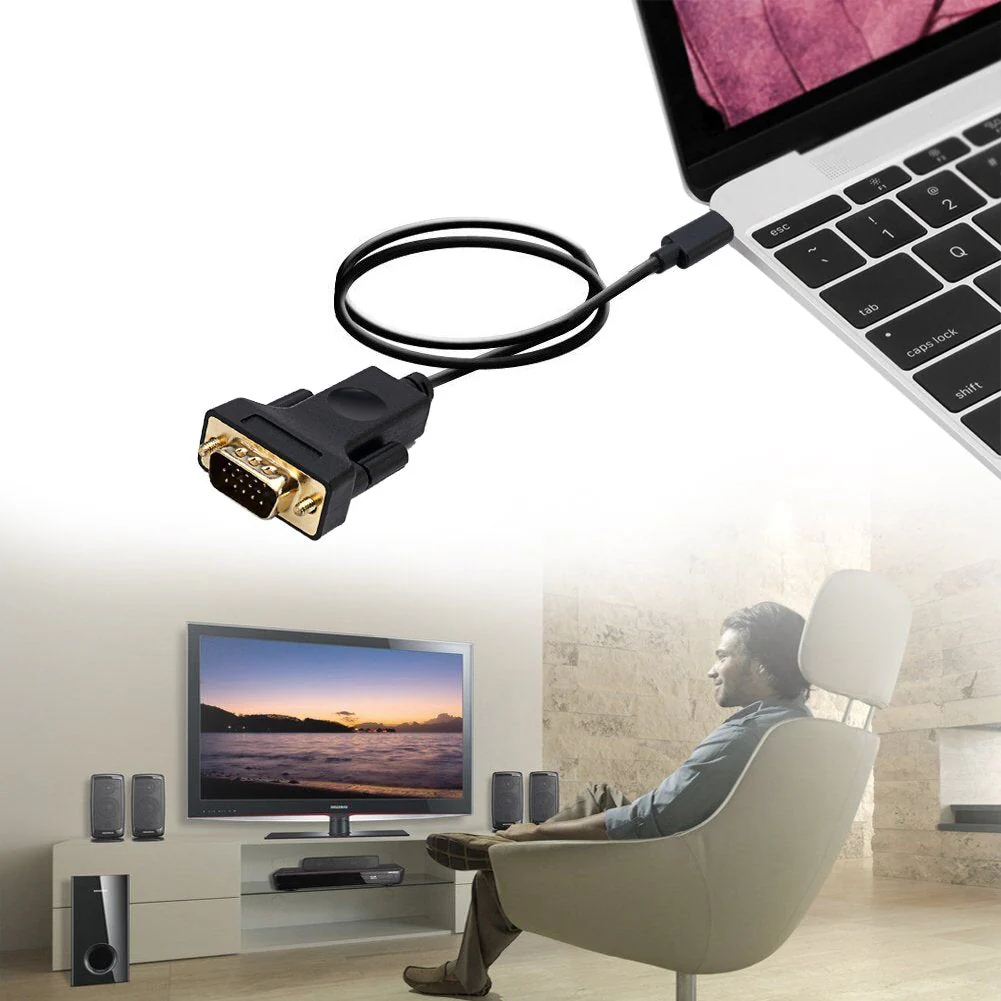 USB-C To VGA,CableDeconn Thunderbolt 3 Type C to VGA Male Converter Adapter Cable 1.8M - Image 6