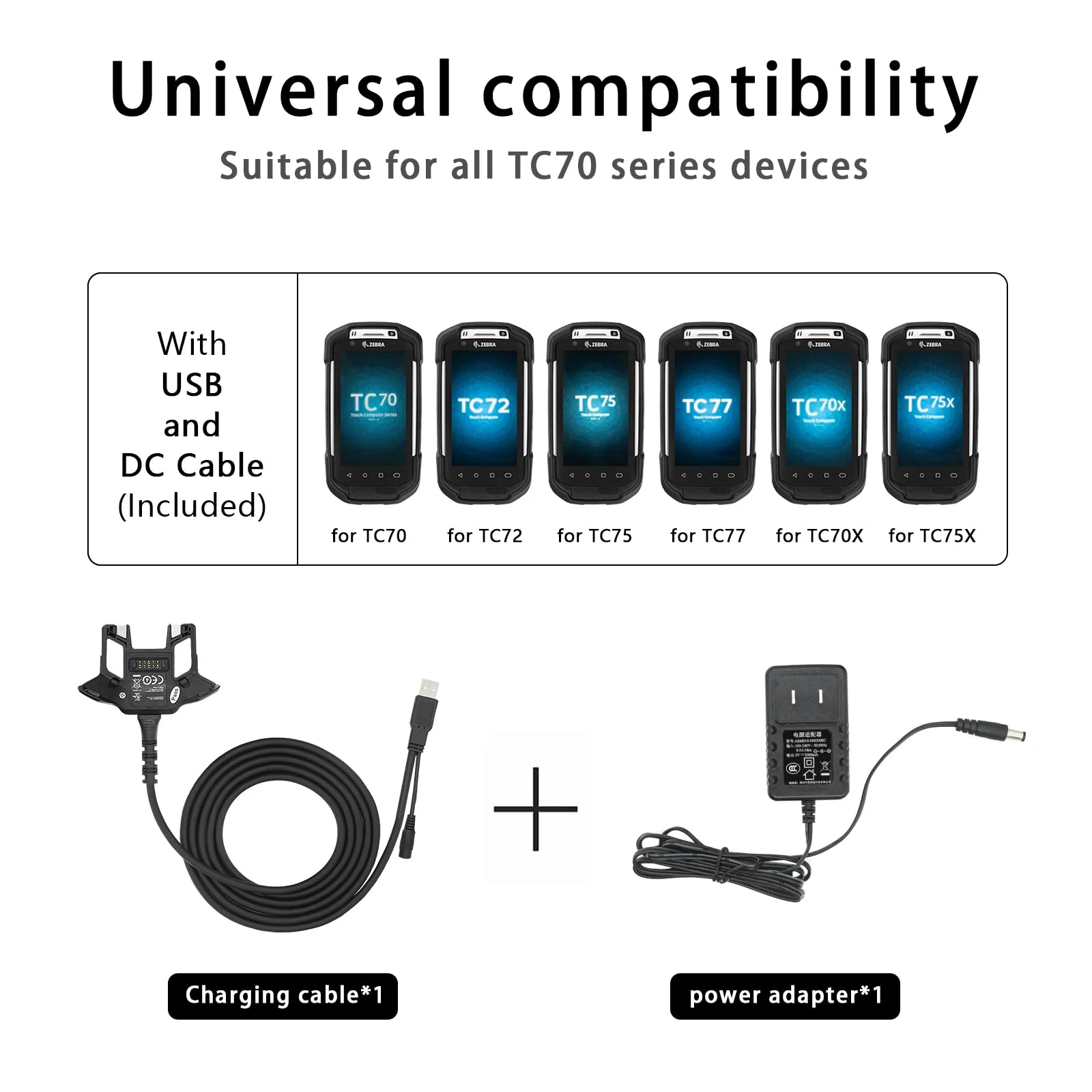 USB Charger Cable and Adapter for Zebra Symbol TC70 TC70X TC72 TC75 TC75X TC77,5V/3A Super Fast Charger(CBL-TC7X-SERL1-01),PDA Handheld Barcode Touch Mobile Computer Accessories,Scanner Charger - Image 2