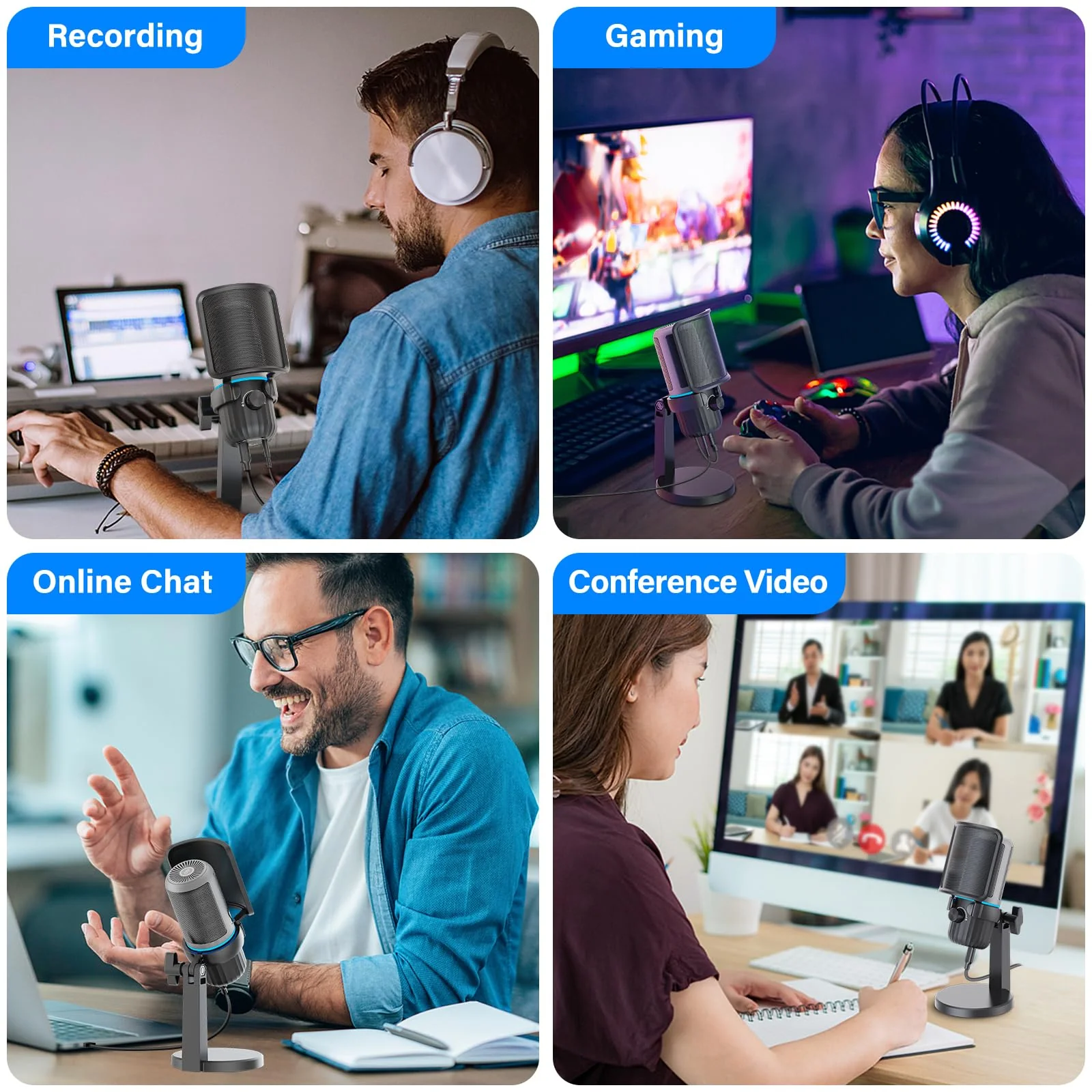 USB Condenser Gaming Microphone, PC Microphone for Streaming, Podcasts, Recording, Desktop Computer Mic with Mute Button & LED Indicator, Volume Control, Headphone Jack - Image 8