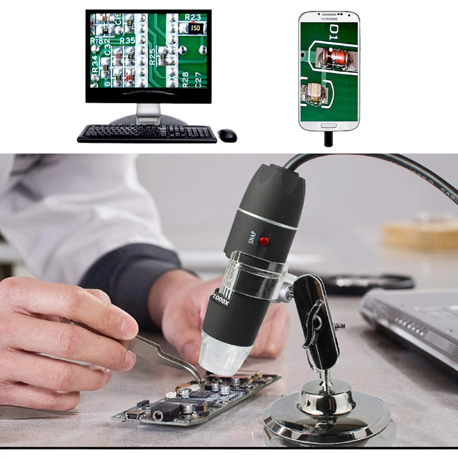 USB Digital Microscope 40X to 1000X, 8 LED Magnification Endoscope Camera with Carrying Case & Metal Stand, Compatible for Android Windows 7 8 10 11 Linux Mac (Not for iPhone/iPad) - Image 7