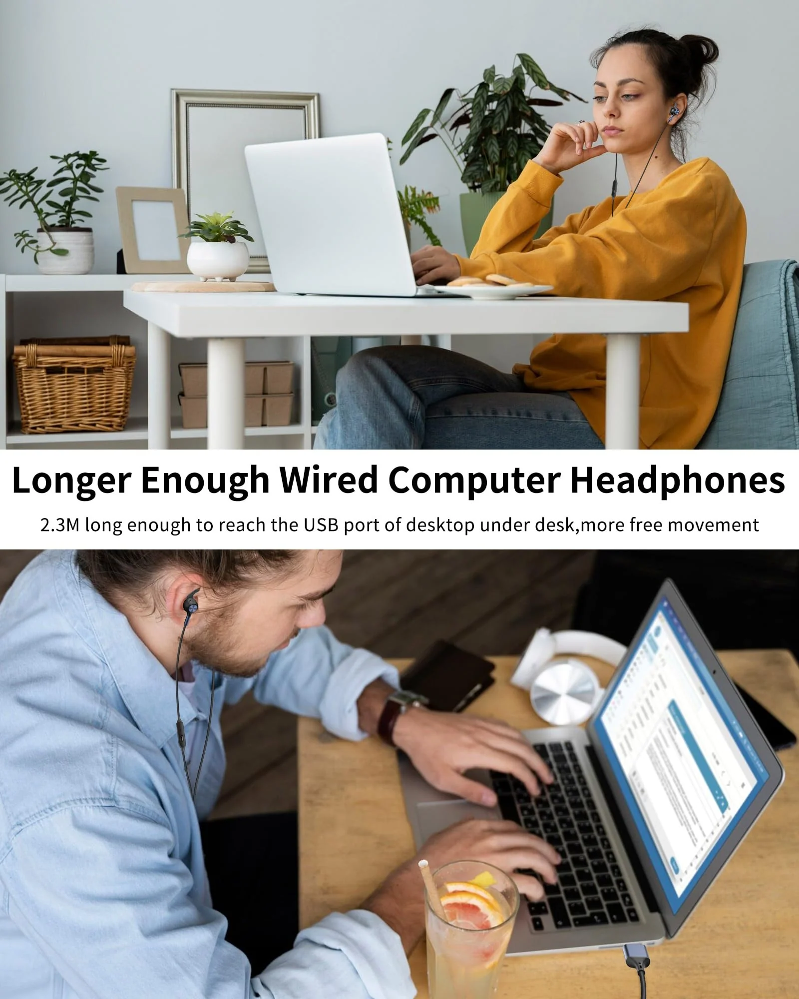 USB Earbuds with Microphone for PC Laptop,Wired USB A Headphones with Mic& Earfins Hook for Computer Office Work,7.5ft Noise Canceling Stereo Computer Headset for Dell/HP/Chromebook Game School,Black Black Blue - Image 5