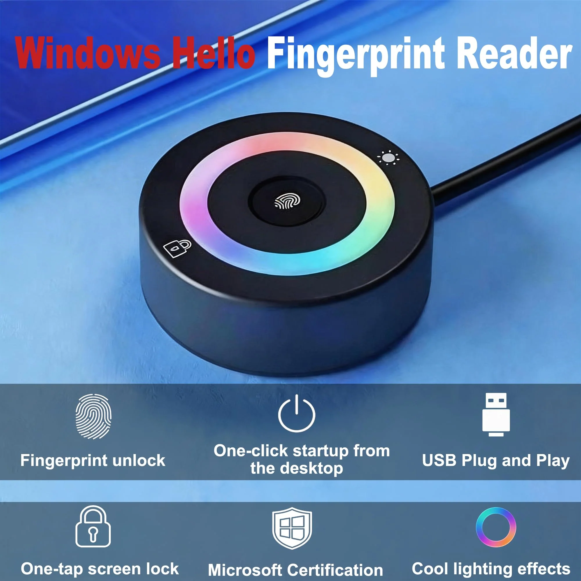 USB Fingerprint Reader for PC & Laptop, Windows Hello Biometric Scanner with 360° Touch, Fast Login <1s, Portable Security Key for Windows 10/11 - Image 2