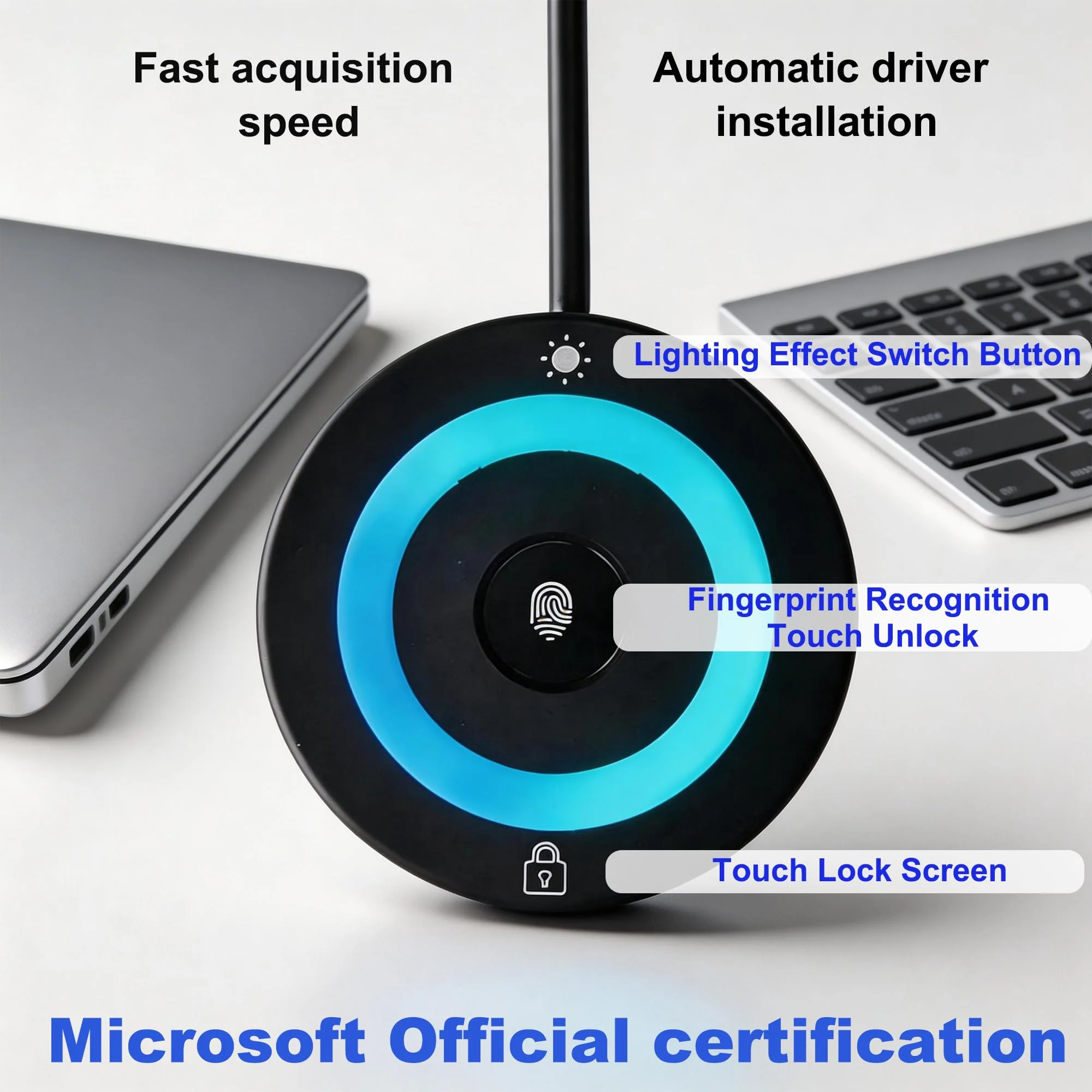 USB Fingerprint Reader for PC & Laptop, Windows Hello Biometric Scanner with 360° Touch, Fast Login <1s, Portable Security Key for Windows 10/11 - Image 3