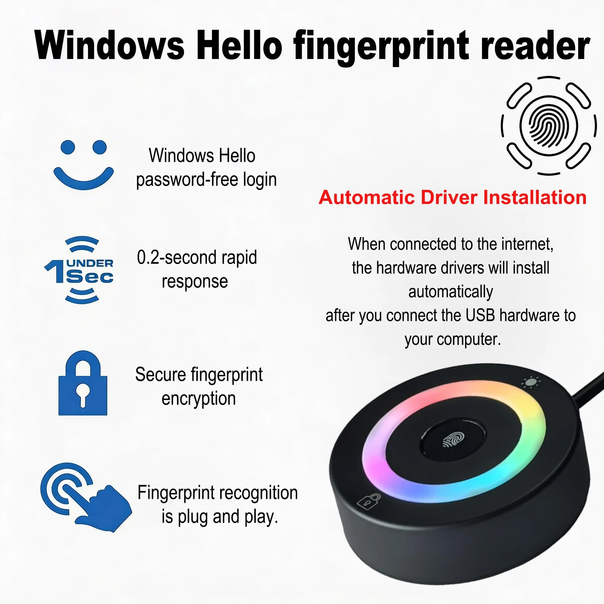 USB Fingerprint Reader for PC & Laptop, Windows Hello Biometric Scanner with 360° Touch, Fast Login <1s, Portable Security Key for Windows 10/11 - Image 4