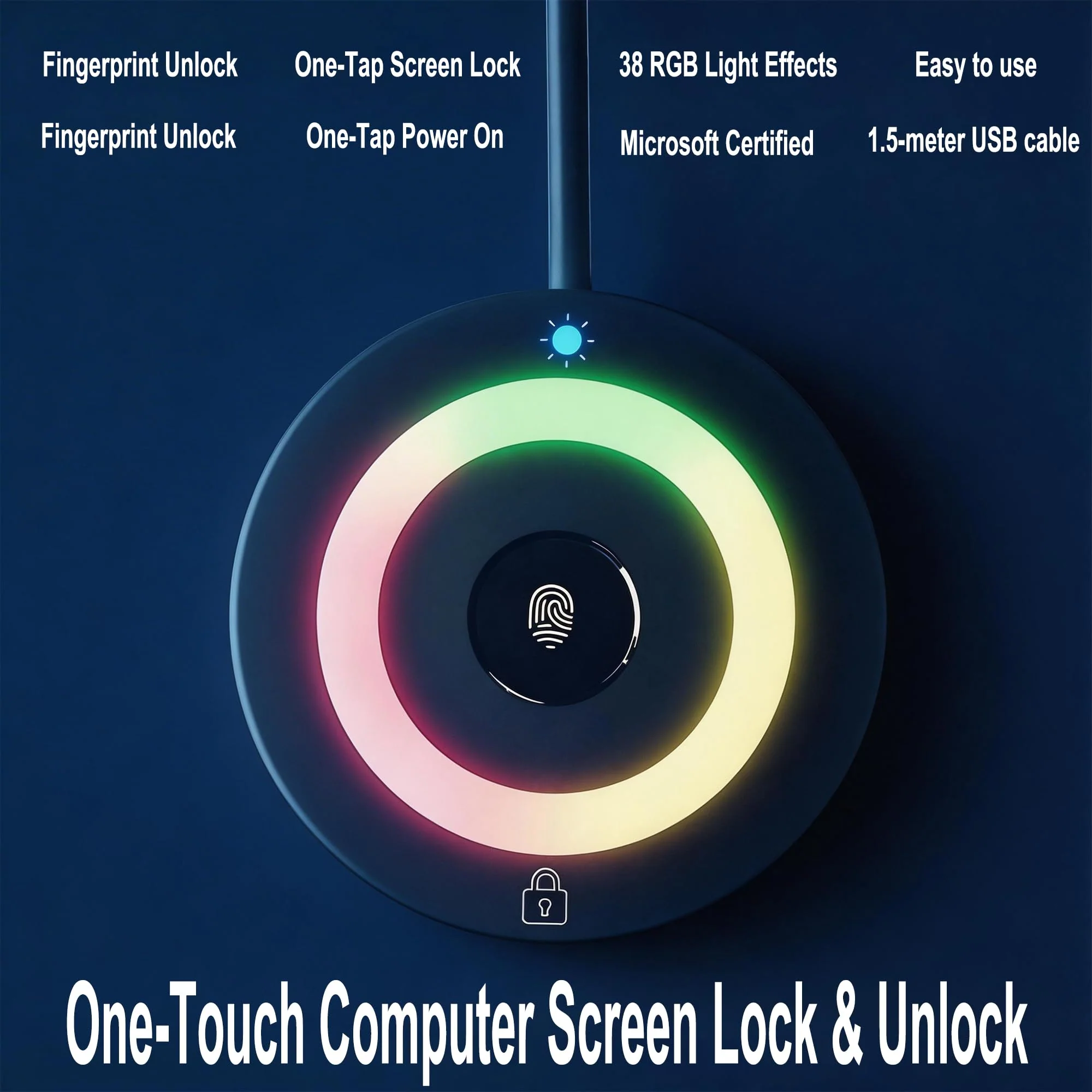 USB Fingerprint Reader for PC & Laptop, Windows Hello Biometric Scanner with 360° Touch, Fast Login <1s, Portable Security Key for Windows 10/11 - Image 5