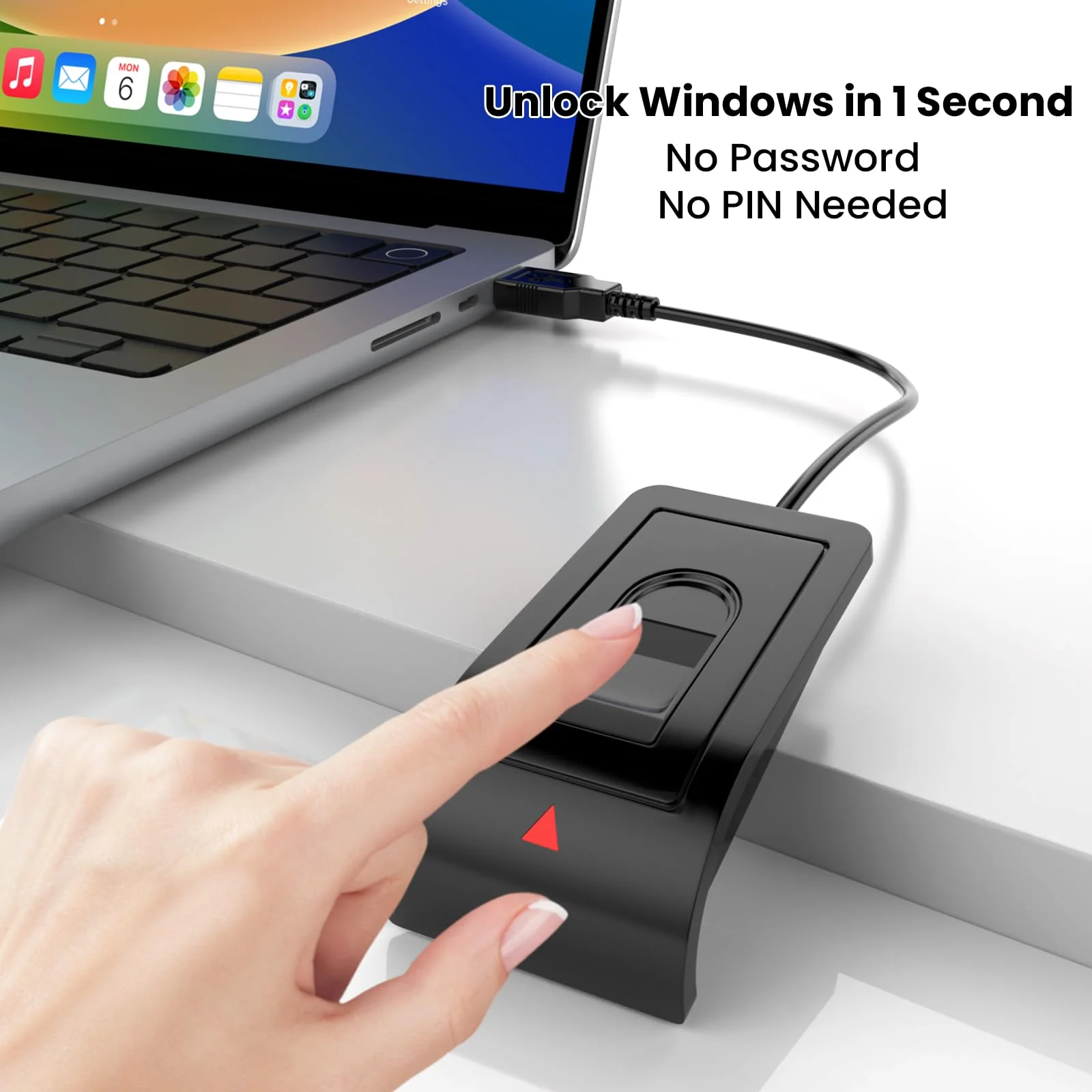 USB Fingerprint Reader for Windows 10/11 ONLY, Windows Hello Fingerprint Scanner for PC Login, Match-in-Sensor Security, Plug & Play, 4ft Extension Cable (Not for Mac/Linux) Black - Image 2