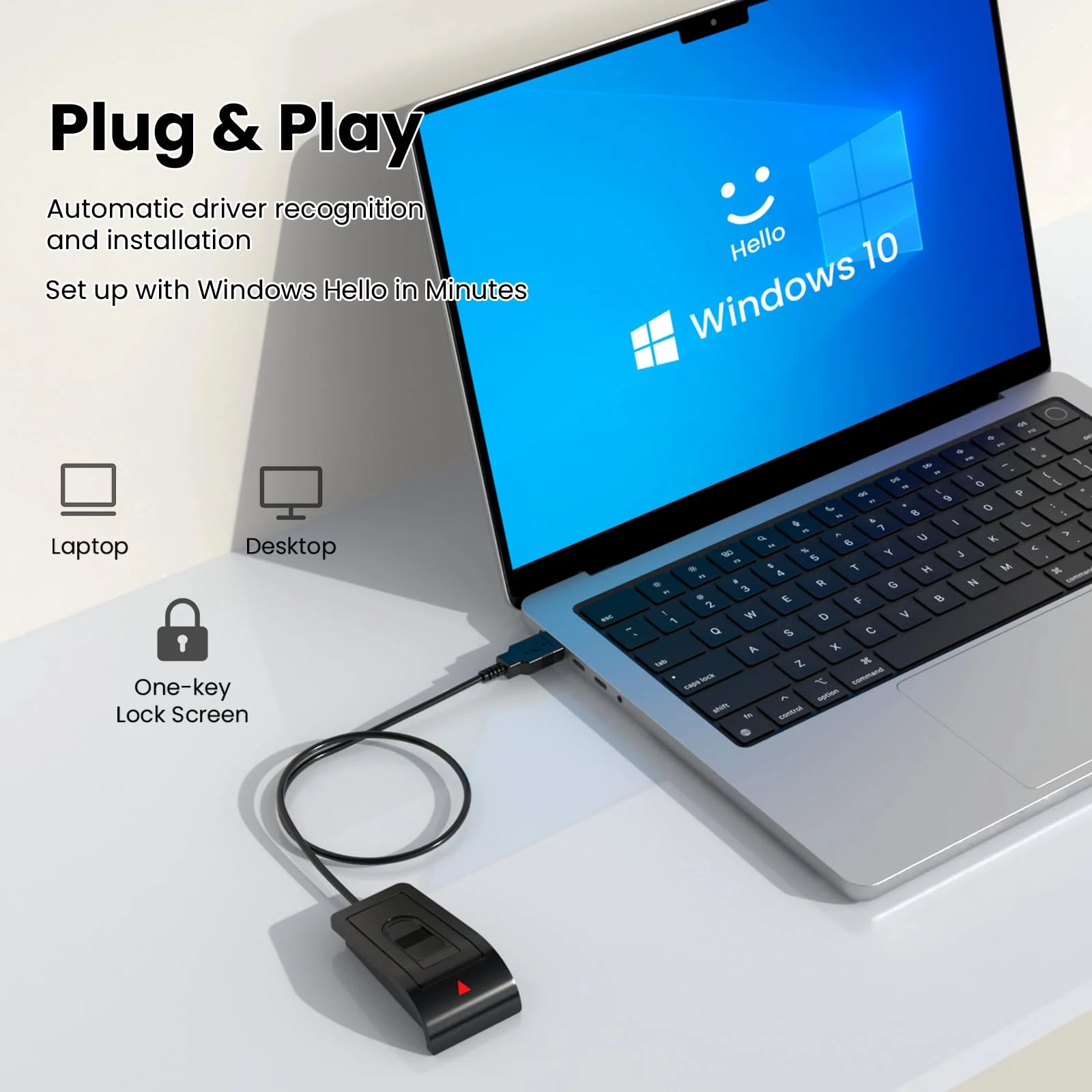 USB Fingerprint Reader for Windows 10/11 ONLY, Windows Hello Fingerprint Scanner for PC Login, Match-in-Sensor Security, Plug & Play, 4ft Extension Cable (Not for Mac/Linux) Black - Image 3