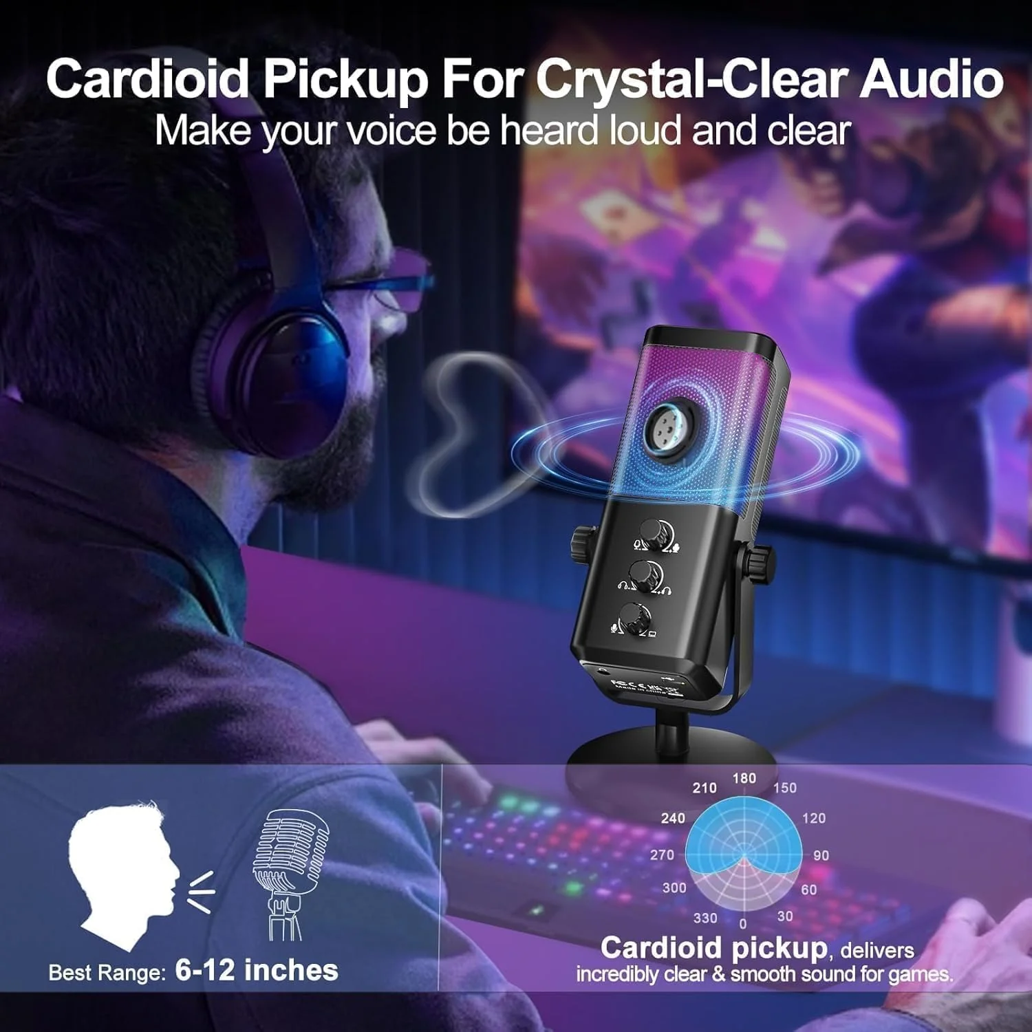 USB Gaming Microphone with Game Chat Balance, RGB Condenser Mic with Noise Cancellation, Quick Mute & Monitoring, for Streaming/Discord/Twitch/Podcast/Videos/ASMR, for PC/Computer/PS4/PS5/Mac - Image 5