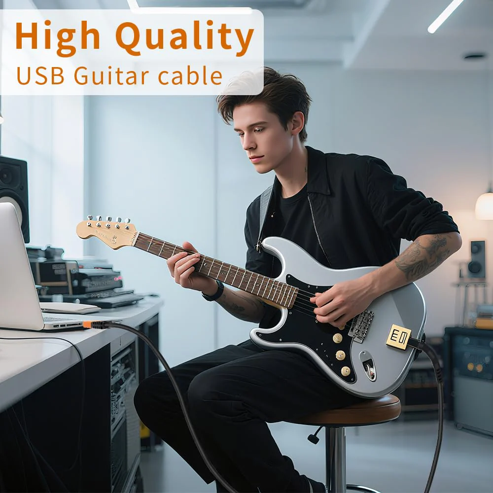 USB Guitar Cable for Instruments Recording 10FT USB-A to 6.35mm 1/4 TS Gold-Plated Cable Audio Adapter for Eletronic Guitar, Bass, Piano Recording Compatible with PC, Mac etc. - 10FT/3.1M - Image 5