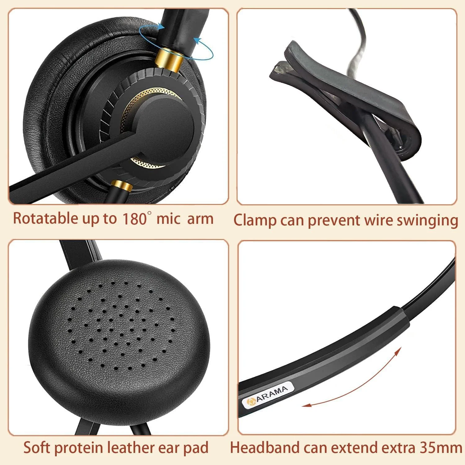 USB Headset with Microphone for PC, Computer Headset, Noise Cancelling Adjustable Volume Control Lightweight Wired Headset with Mic for Work, for Laptop Business Skype UC Webinar Call Center Office A802USB-Dual - Image 4