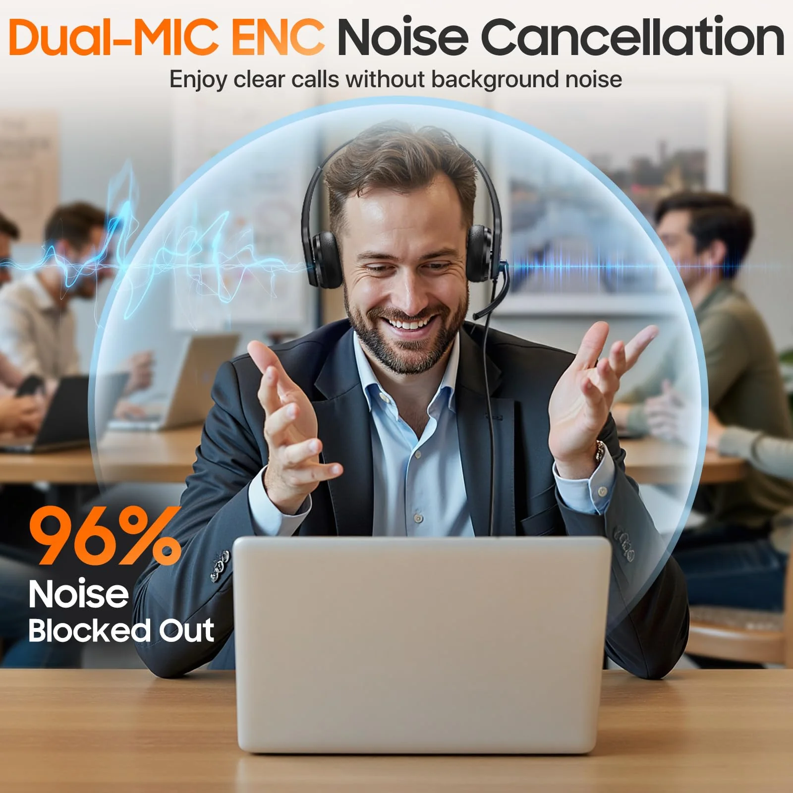 USB Headset with Microphone for PC，Wired Computer Laptop Headset with Noise Cancelling Microphone, Work Headphones with Mic for Home Office Teams Zoom (USB-A&C)-Black Black - Image 2