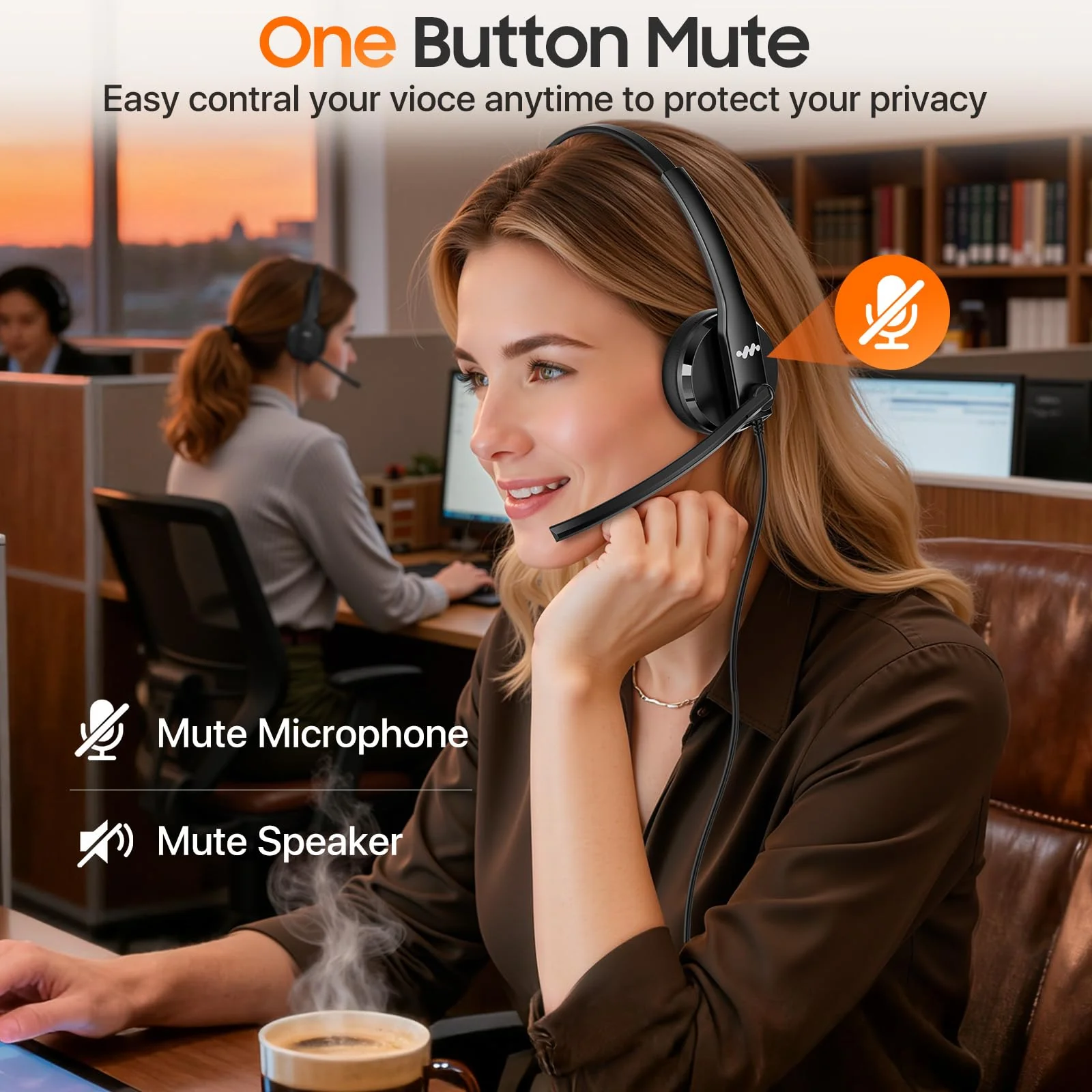 USB Headset with Microphone for PC，Wired Computer Laptop Headset with Noise Cancelling Microphone, Work Headphones with Mic for Home Office Teams Zoom (USB-A&C)-Black Black - Image 5