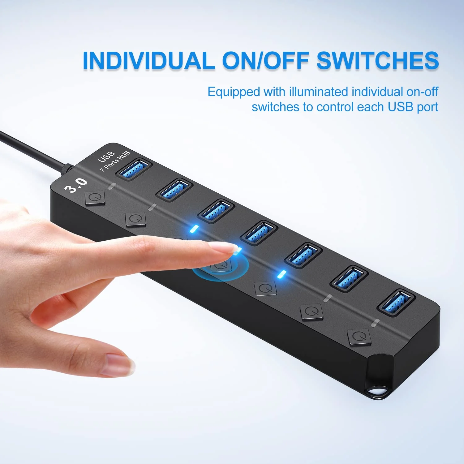 USB Hub 3.0, 7-Port USB Hub Splitter with Individual On/Off Switches and Lights, 3.2ft/1m Long Cable Compatible with MacBook, Laptop, Surface Pro, PS4, PC, Flash Drive, Mobile HDD Black - Image 5
