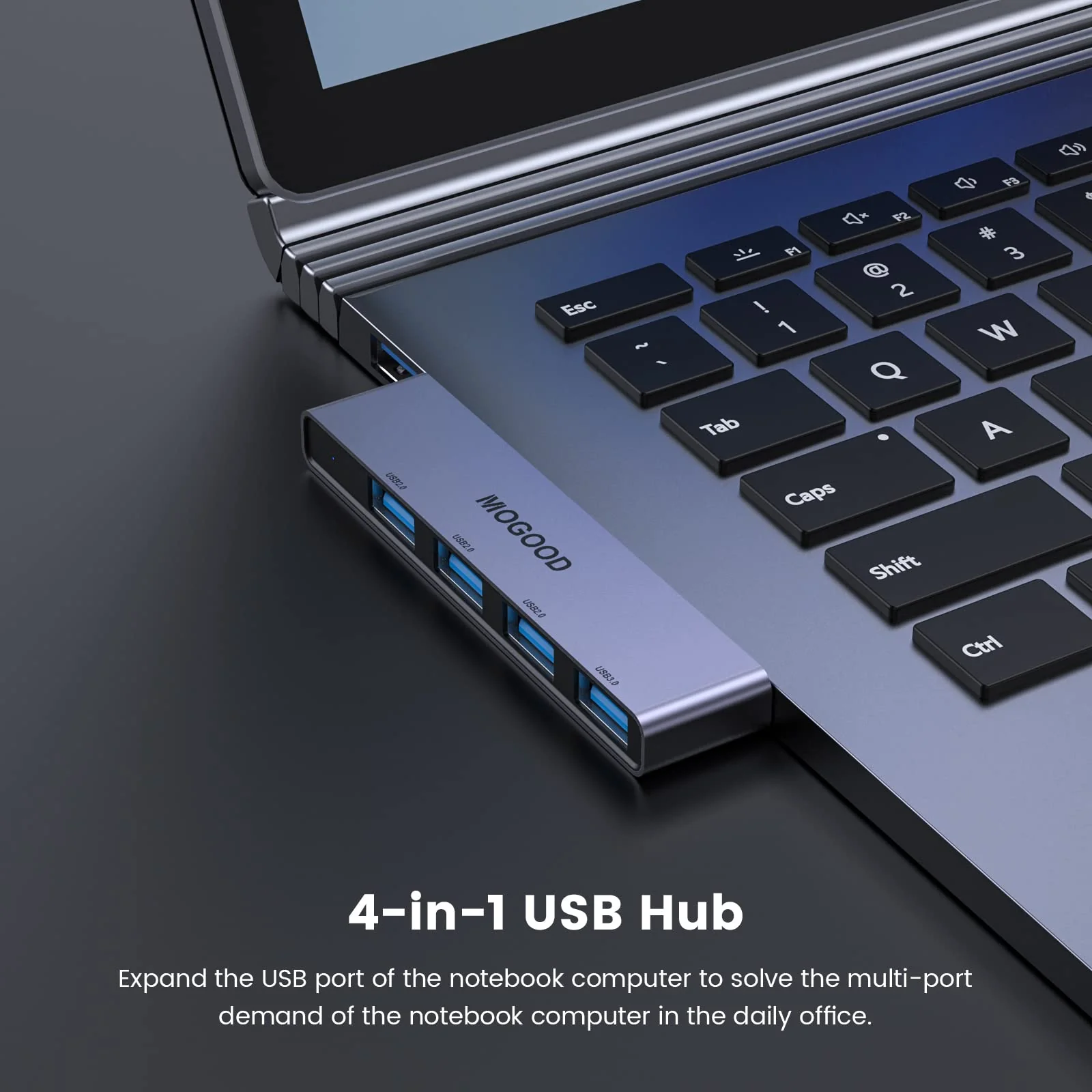 USB Hub for Laptop,MOGOOD USB Hub USB Splitter Ultra-Slim Data USB Hub [Charging Not Supported] Multi USB Port Expander USB Adapter Station for Laptop,Windows PC,Mac,Printer,Flash Drive,Mobile HDD Grey-Left - Image 2
