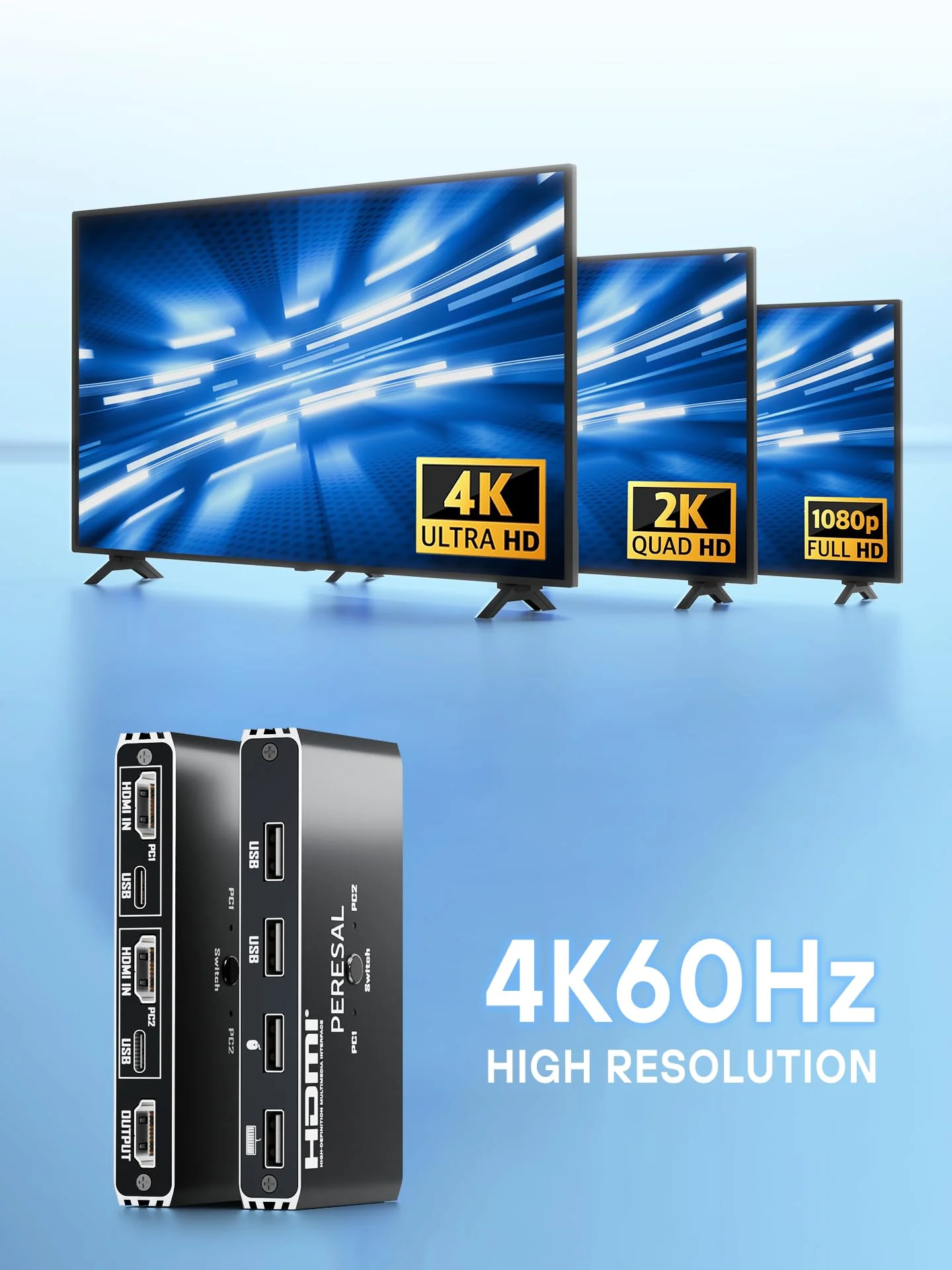 USB KVM Switch, KVM Switch 1 Monitors 2 Computers, HDMI Switch, 4K@60Hz KVM Switches for 2 Computers Sharing 1 Monitor, 4 USB Devices Such as Keyboard, Mouse, Printer, Scanner Black - Image 6