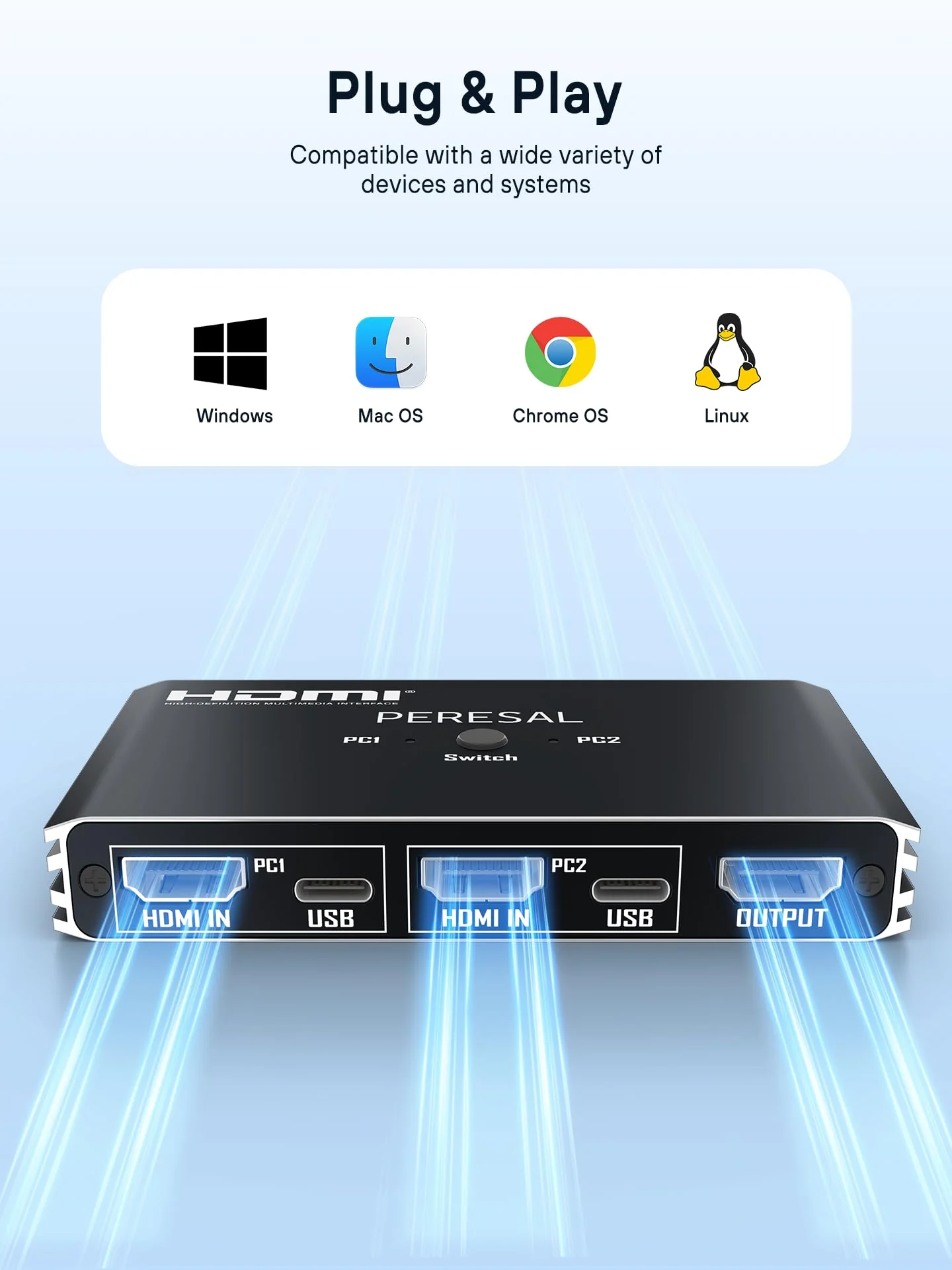 USB KVM Switch, KVM Switch 1 Monitors 2 Computers, HDMI Switch, 4K@60Hz KVM Switches for 2 Computers Sharing 1 Monitor, 4 USB Devices Such as Keyboard, Mouse, Printer, Scanner Black - Image 7