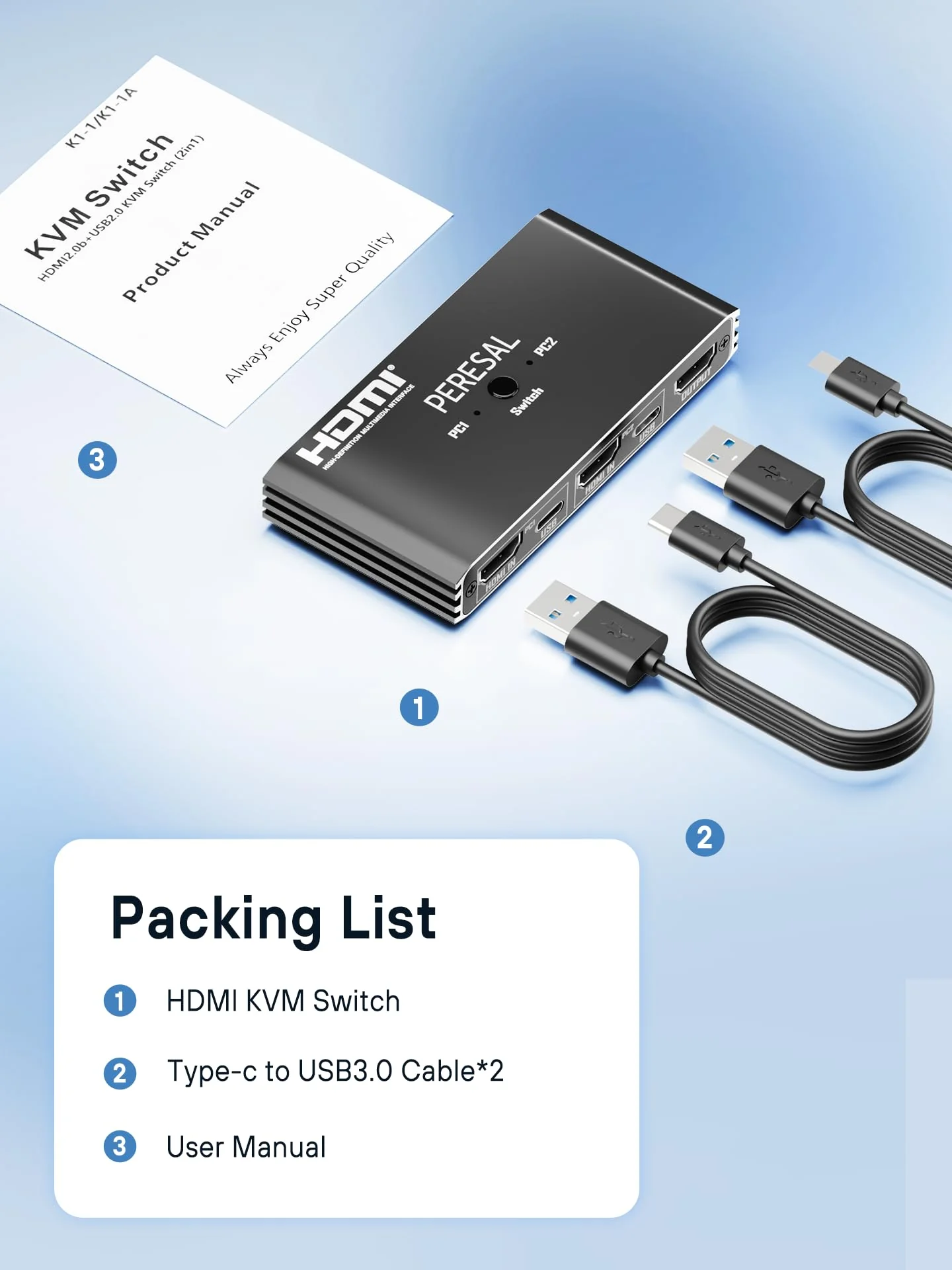 USB KVM Switch, KVM Switch 1 Monitors 2 Computers, HDMI Switch, 4K@60Hz KVM Switches for 2 Computers Sharing 1 Monitor, 4 USB Devices Such as Keyboard, Mouse, Printer, Scanner Black - Image 9