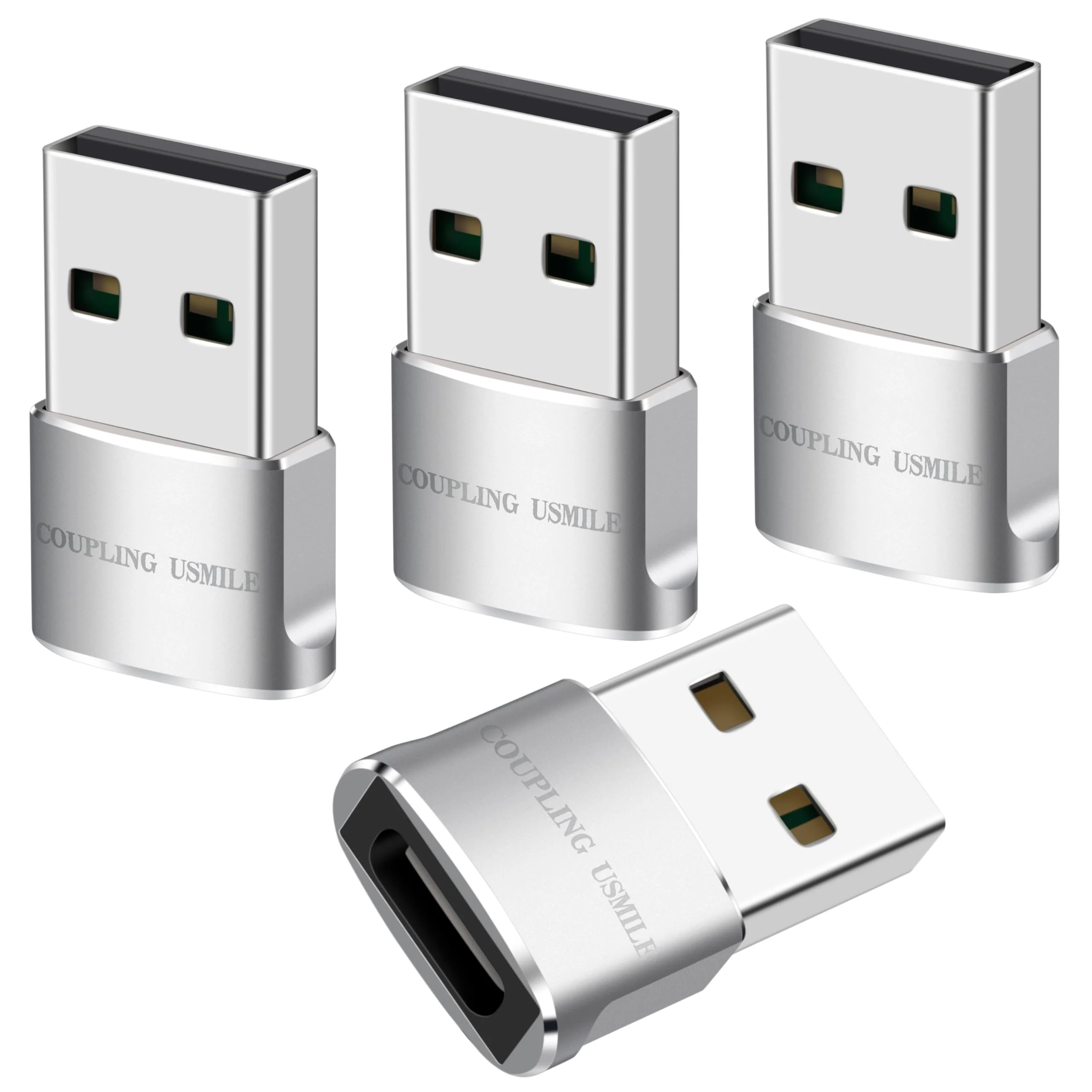 USB Male to USB C Adapter 4 Packs,USB to Type C Super Fast Charging/Transfer and OTG Function. Compatible with iPhone15 14 13 Plus Pro Max,iPad Pro Air 4 Mini 6 Almost USB Devices 4 pack silver