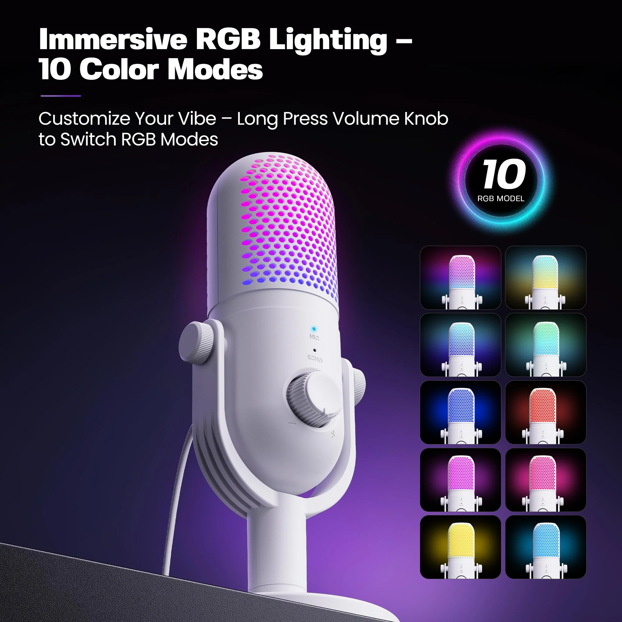 USB Microphone for PC Gaming: Condenser Microphone RGB for Gamer with Stand Mic - Recording Mic for Computer&Laptop with Qiuck Mute - Desk Podcast Mic for Podcast & Singing & Streaming & Youtube White - Image 2