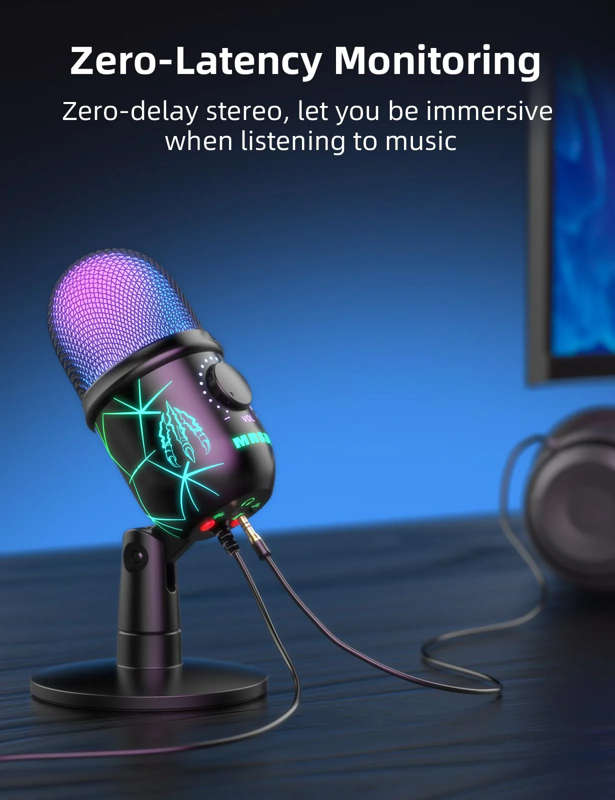 USB Microphone, Plug and Play Gaming Mic for PC, Mac, PS4/5, Podcast Microphone with RGB, Mute, Monitor, Noise Reduction, Volume Gain, Great for Recording, Streaming V5 Mic - Image 4