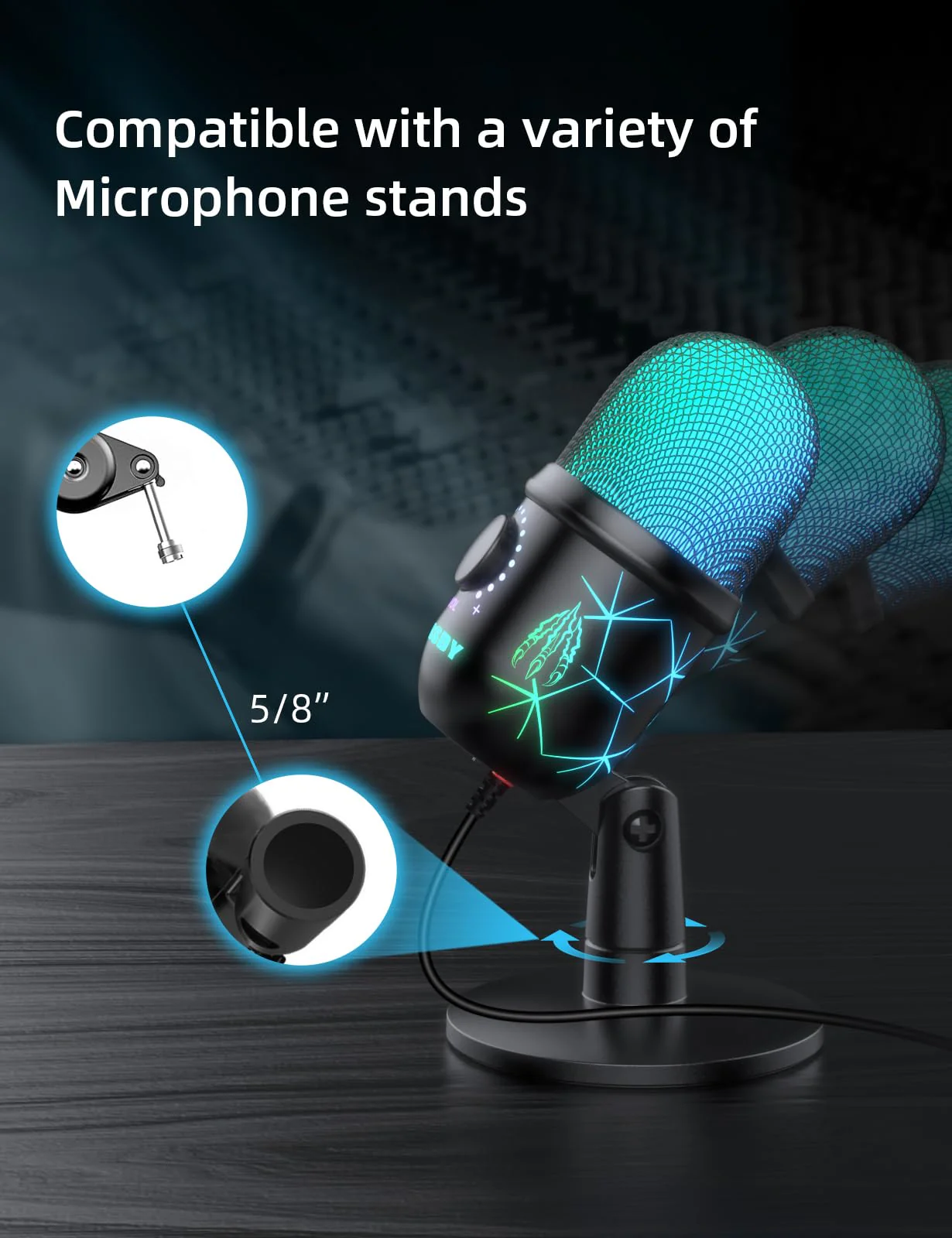 USB Microphone, Plug and Play Gaming Mic for PC, Mac, PS4/5, Podcast Microphone with RGB, Mute, Monitor, Noise Reduction, Volume Gain, Great for Recording, Streaming V5 Mic - Image 5