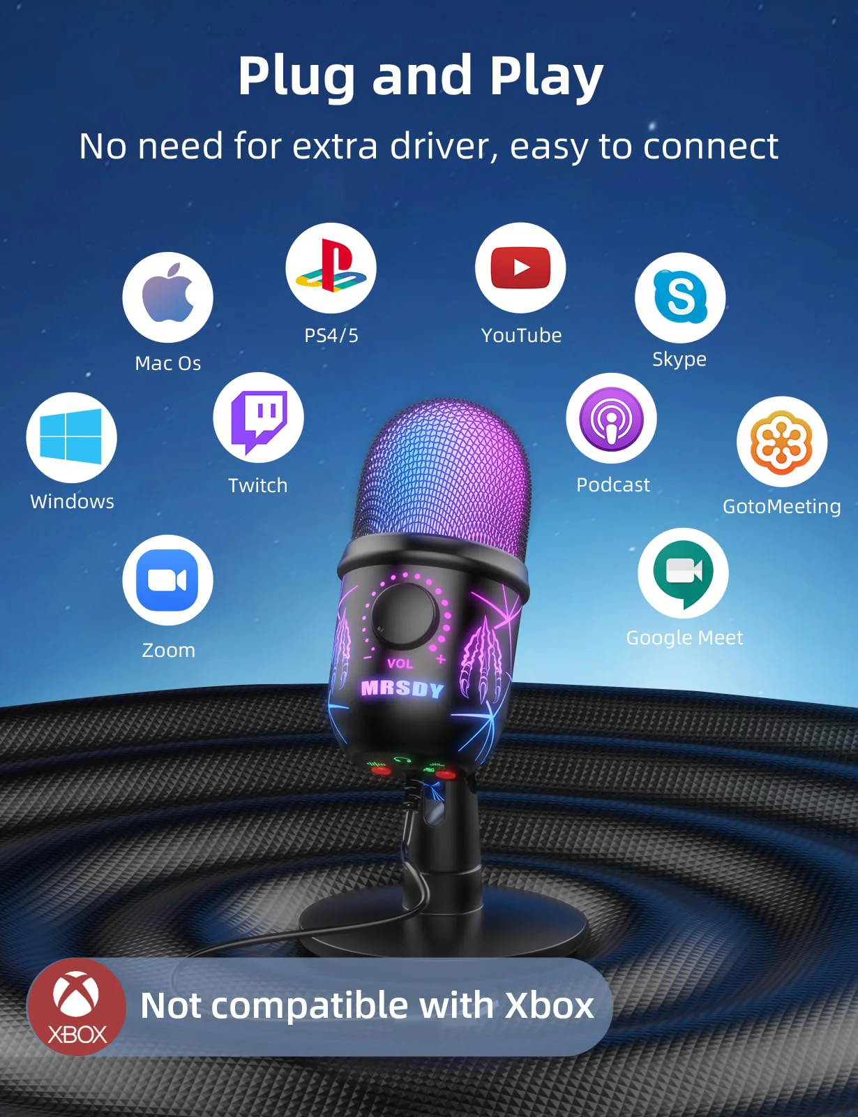 USB Microphone, Plug and Play Gaming Mic for PC, Mac, PS4/5, Podcast Microphone with RGB, Mute, Monitor, Noise Reduction, Volume Gain, Great for Recording, Streaming V5 Mic - Image 6