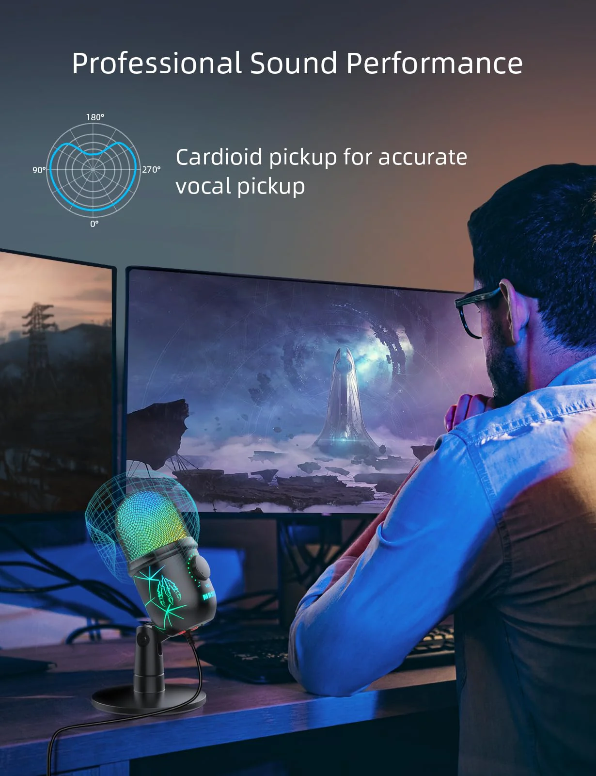 USB Microphone, Plug and Play Gaming Mic for PC, Mac, PS4/5, Podcast Microphone with RGB, Mute, Monitor, Noise Reduction, Volume Gain, Great for Recording, Streaming V5 Mic - Image 7