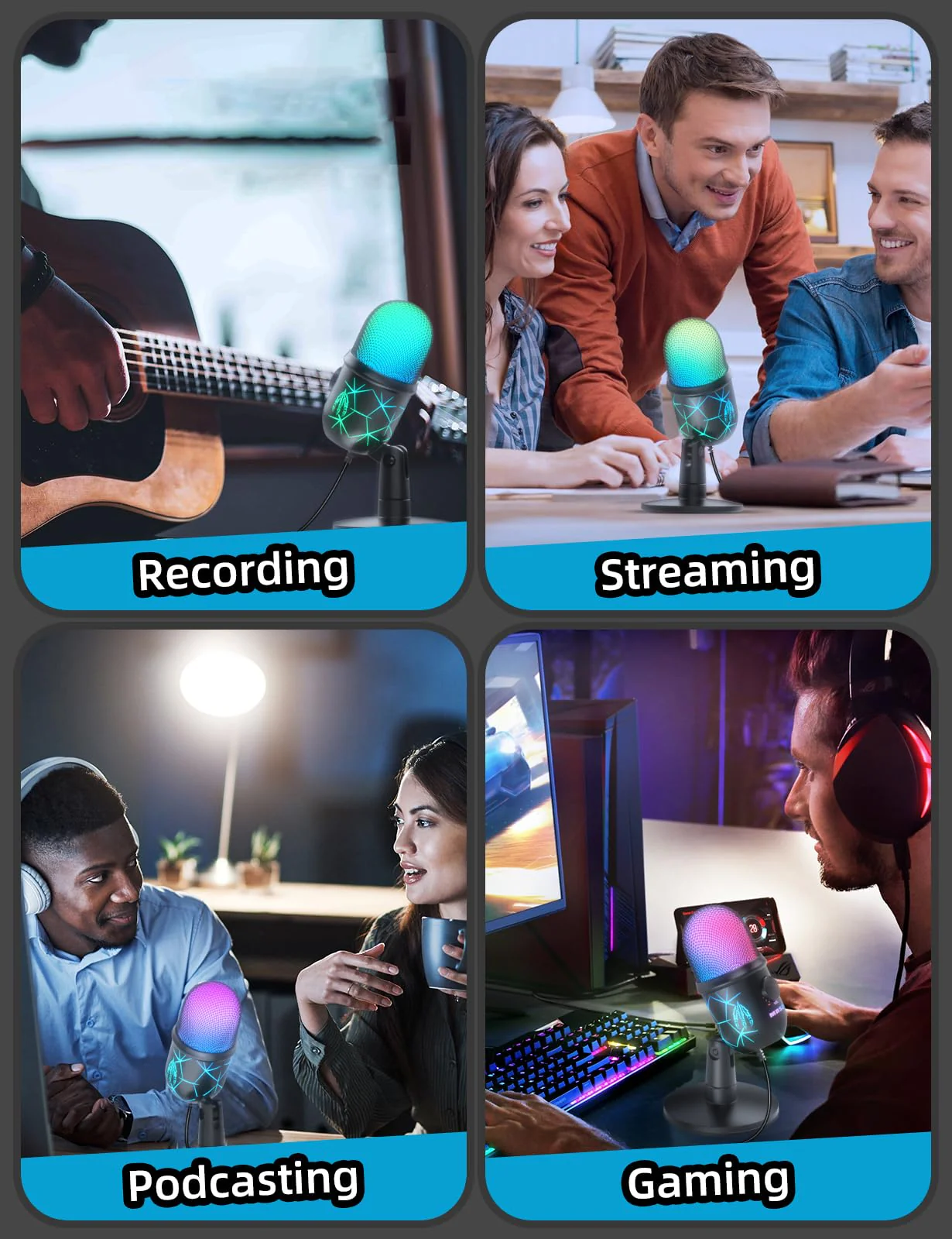 USB Microphone, Plug and Play Gaming Mic for PC, Mac, PS4/5, Podcast Microphone with RGB, Mute, Monitor, Noise Reduction, Volume Gain, Great for Recording, Streaming V5 Mic - Image 8