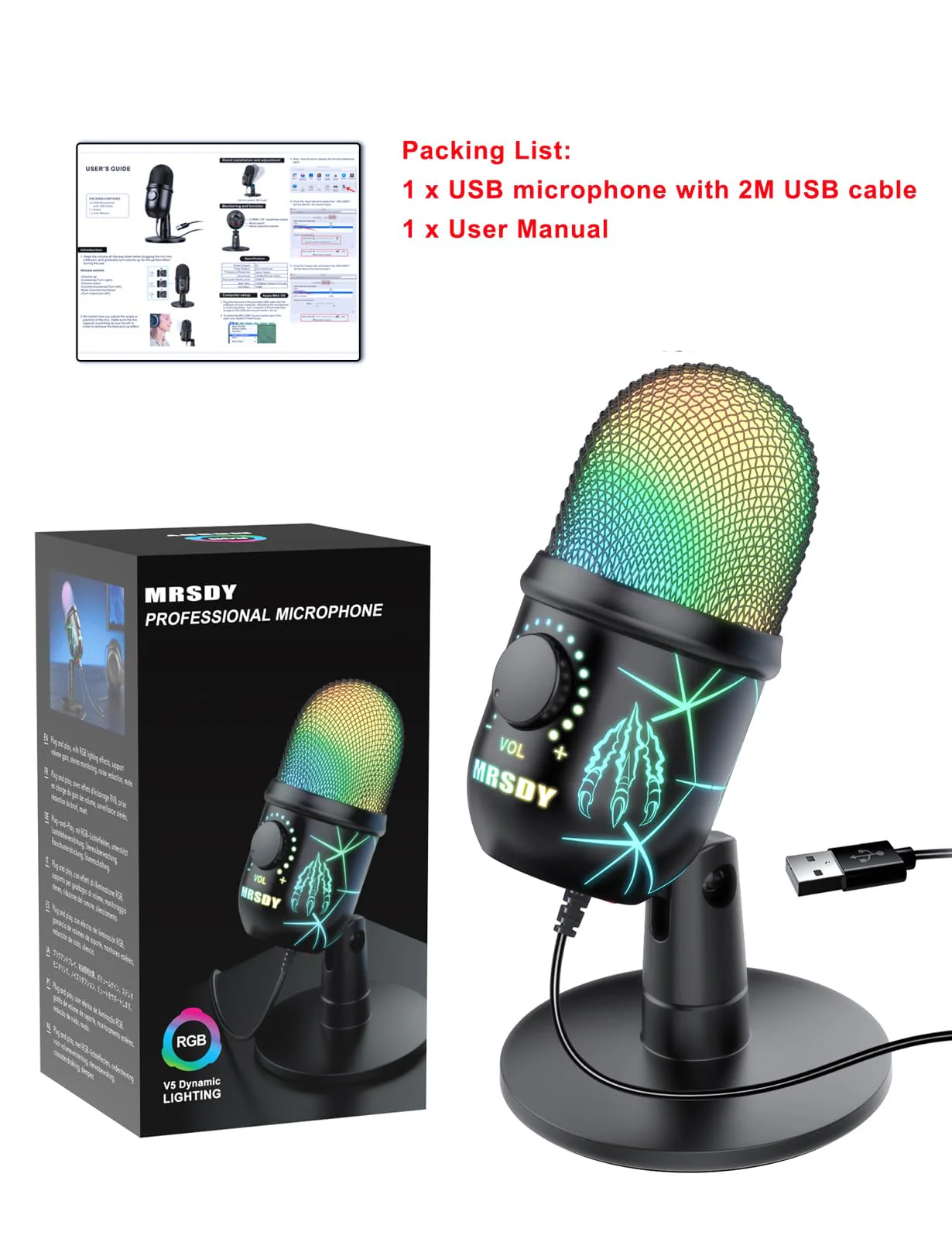 USB Microphone, Plug and Play Gaming Mic for PC, Mac, PS4/5, Podcast Microphone with RGB, Mute, Monitor, Noise Reduction, Volume Gain, Great for Recording, Streaming V5 Mic - Image 9