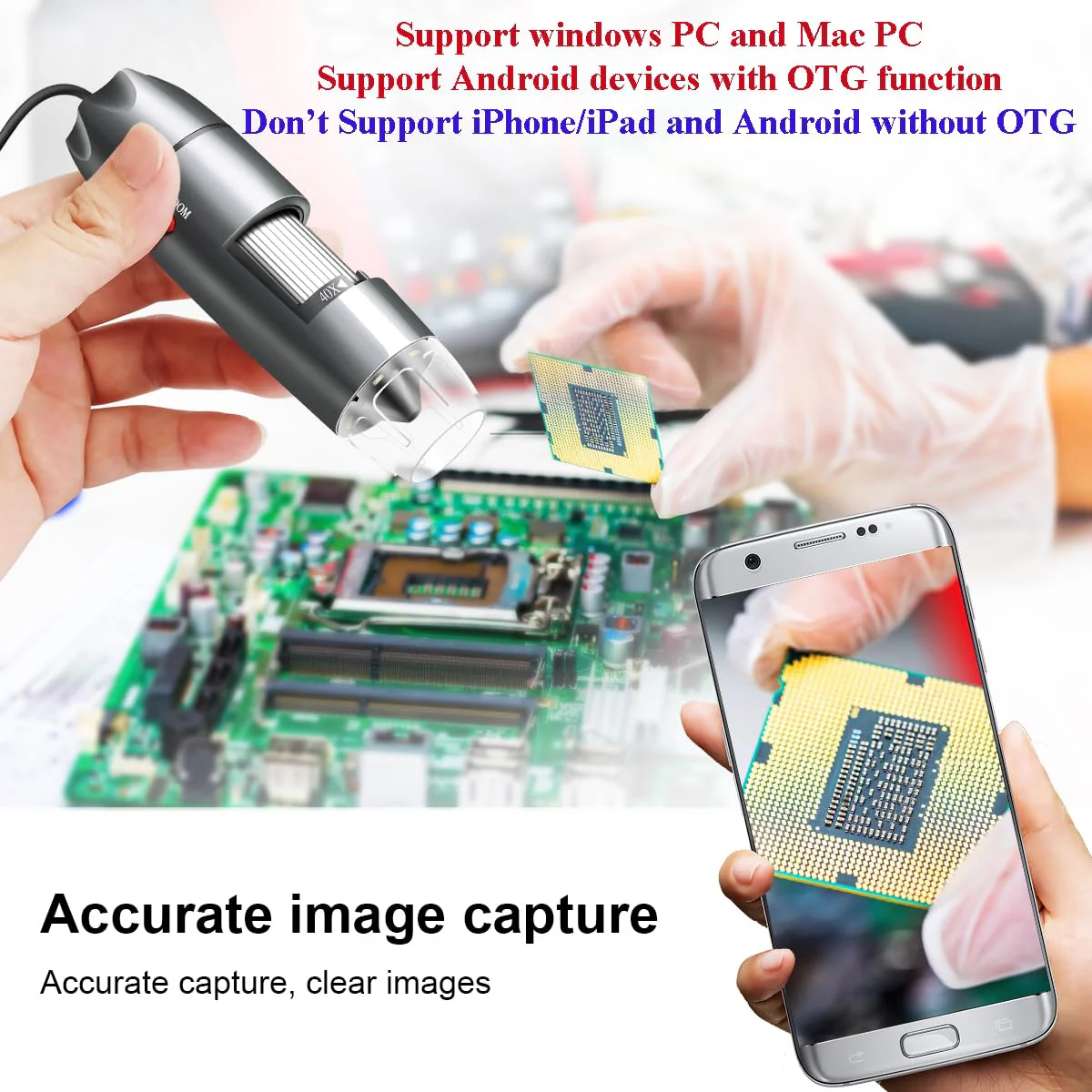 USB Microscope Camera with Stand & Carrying Case, Cainda Digital Microscope Compatible with Android Windows Linux Mac, Portable Magnifier Camera for Kids Students Adults(Not for iPhone/iPad) Gray - Image 4