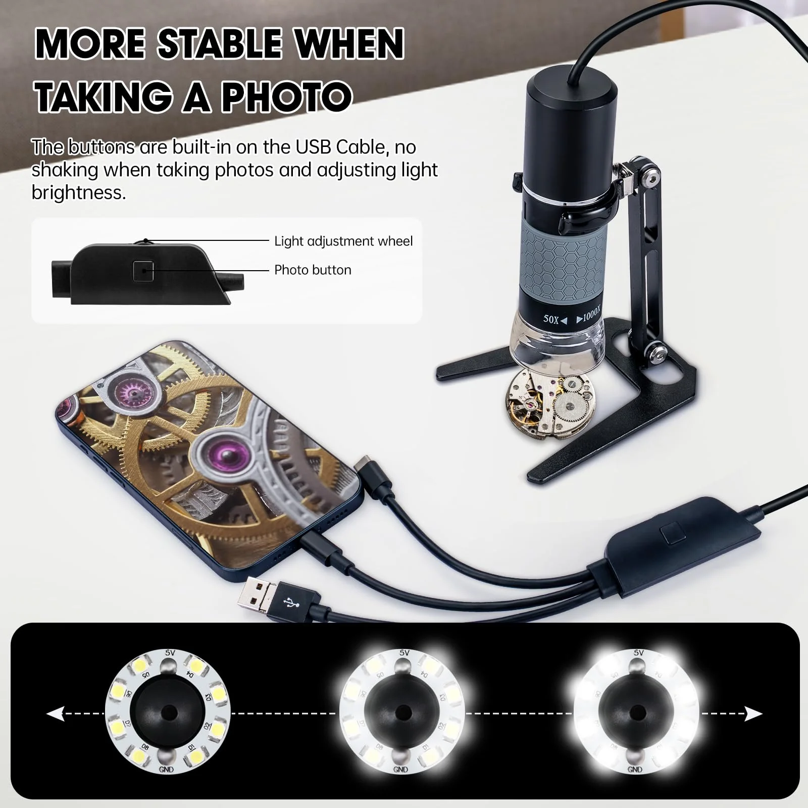 USB Microscope Compatible with iPhone Android Phone Tablet and Windows Mac PC, HD 1080P Wired Digital Microscope Camera for Adults and Kids - Image 4