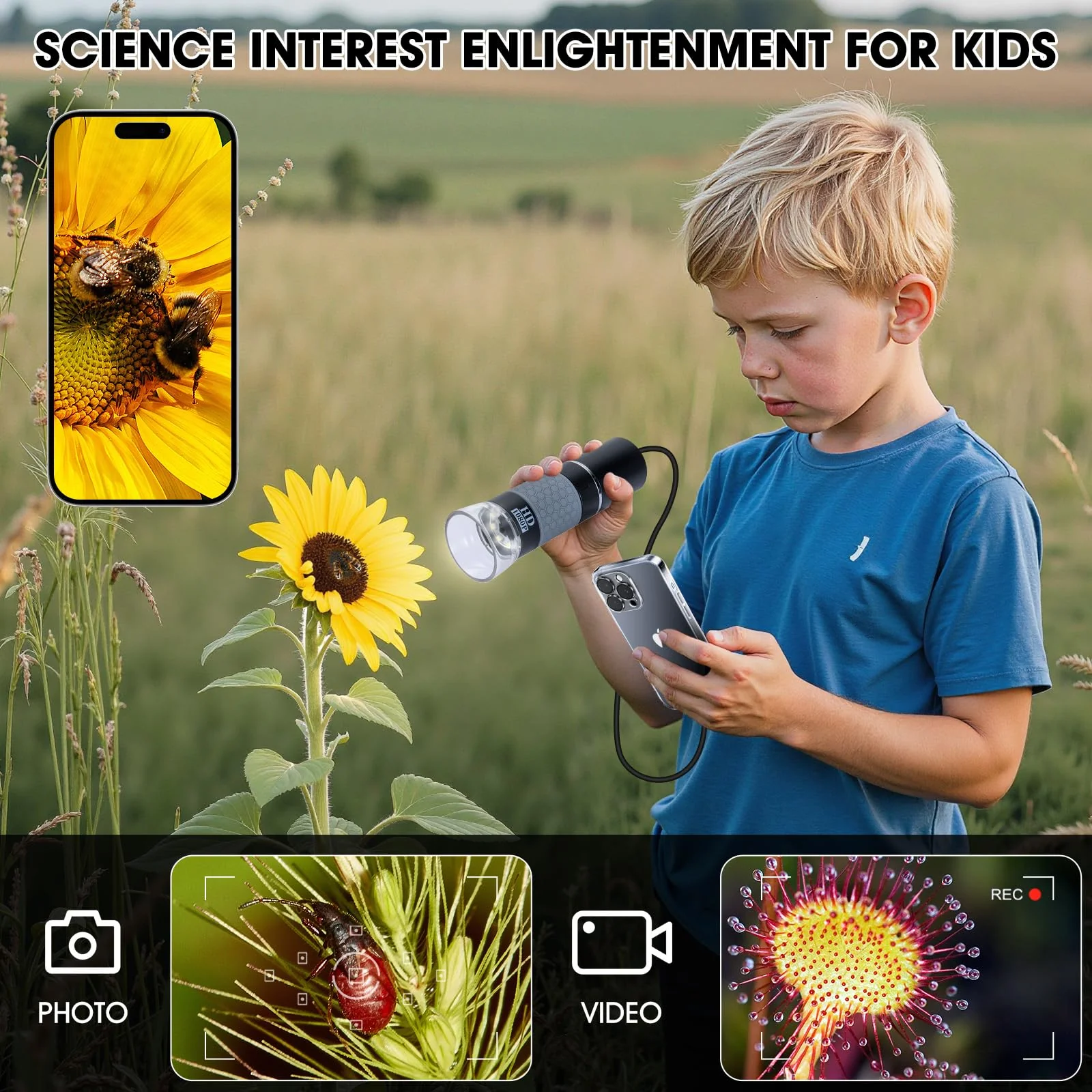 USB Microscope Compatible with iPhone Android Phone Tablet and Windows Mac PC, HD 1080P Wired Digital Microscope Camera for Adults and Kids - Image 6